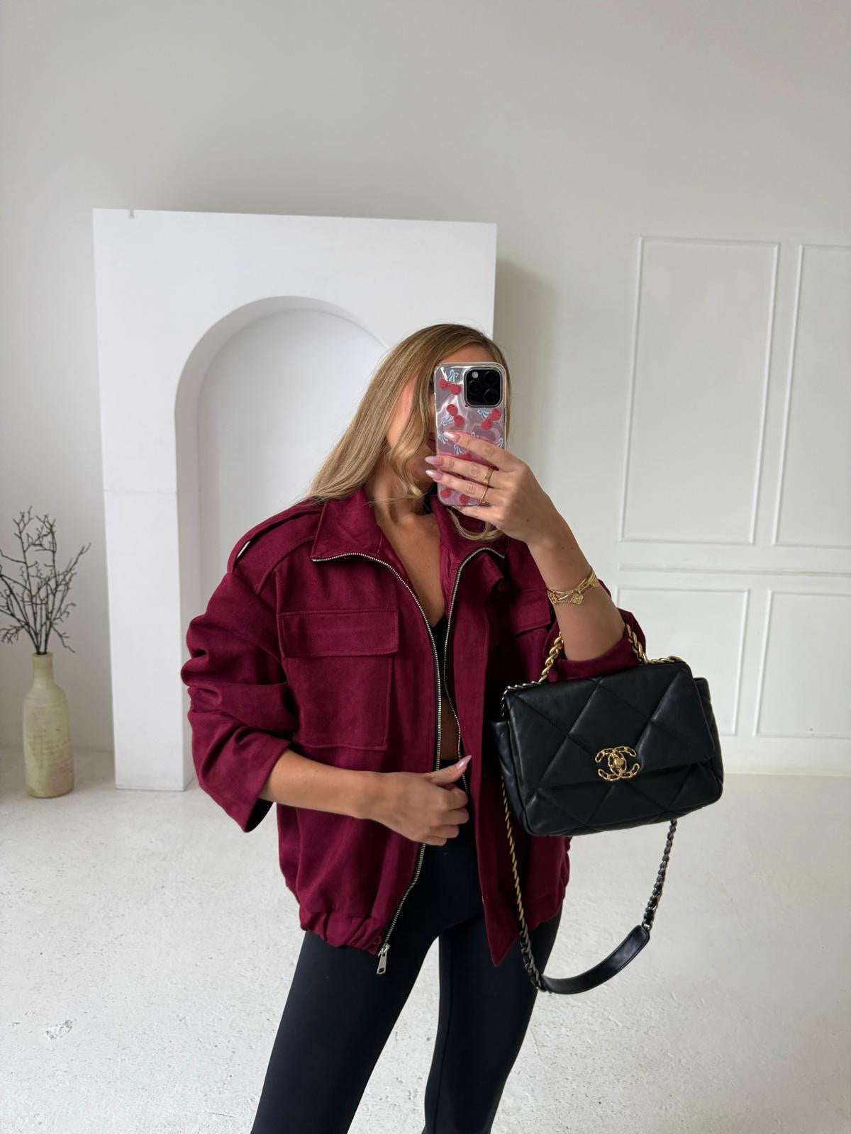 Pocket suede jacket - wine
