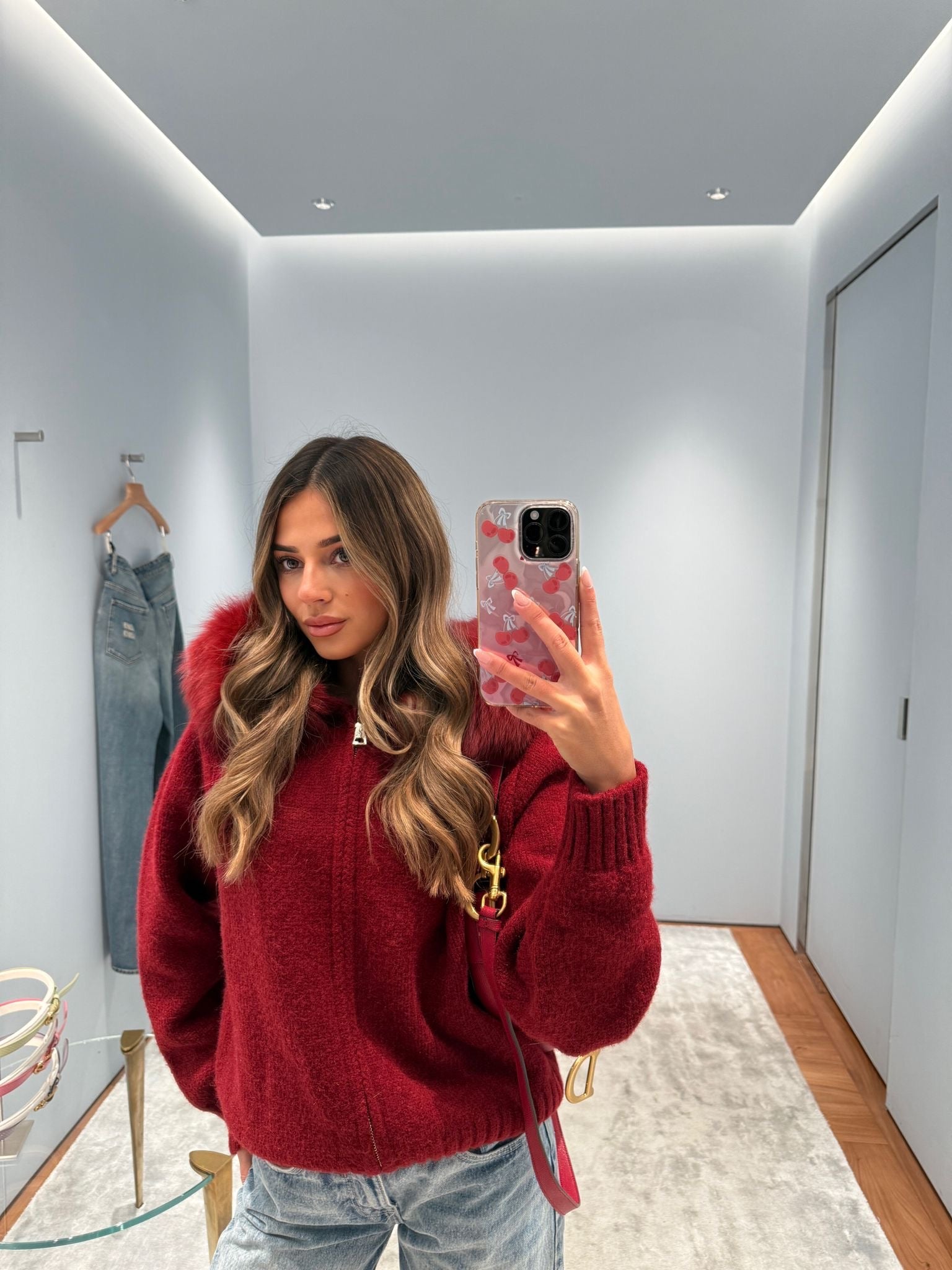 Luxury Fur Cardigan Jacket - red PRE ORDER