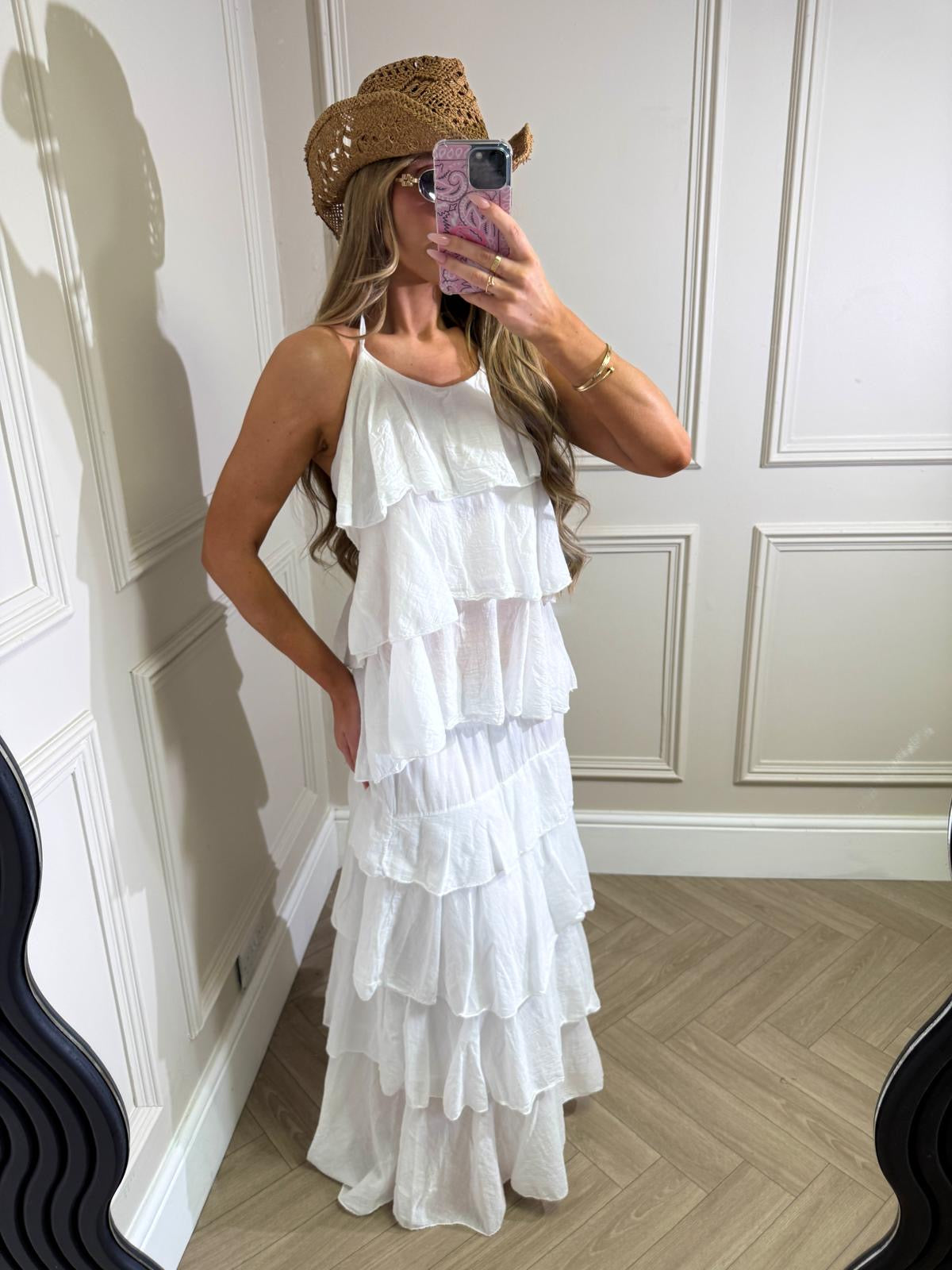 Maxi ruffle skirt set - white