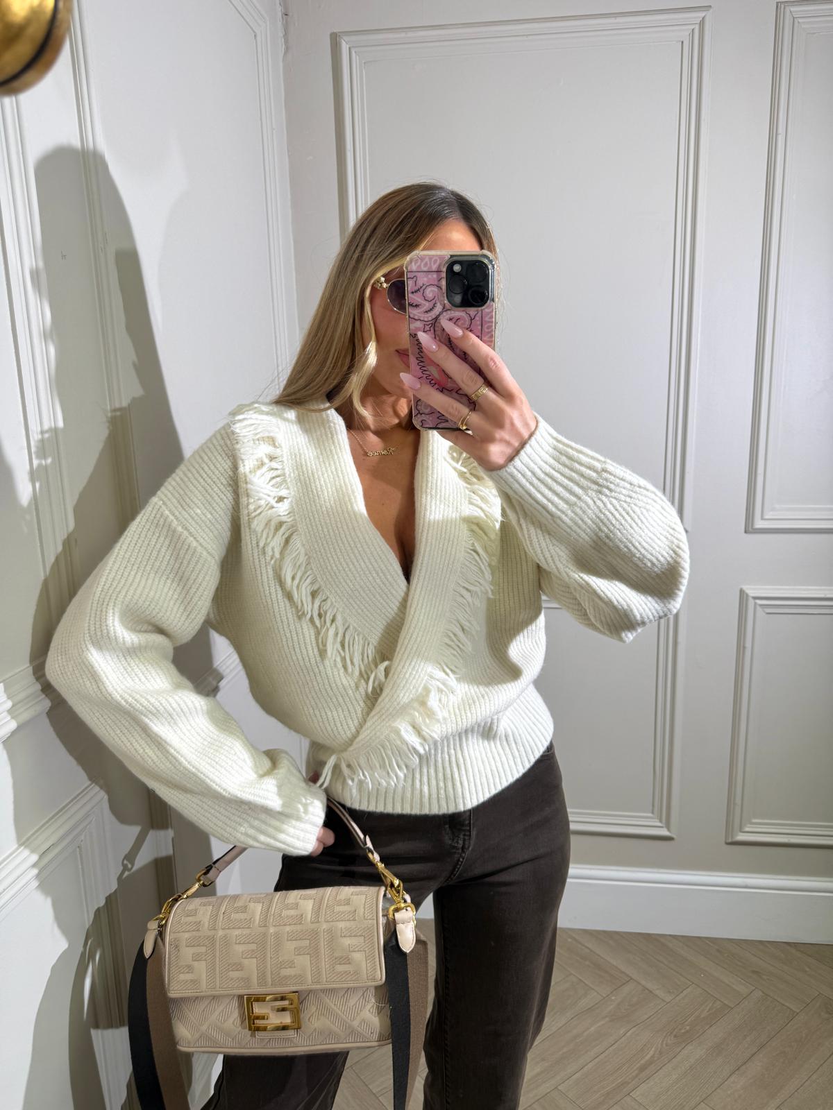 Fringe knit jumper - cream