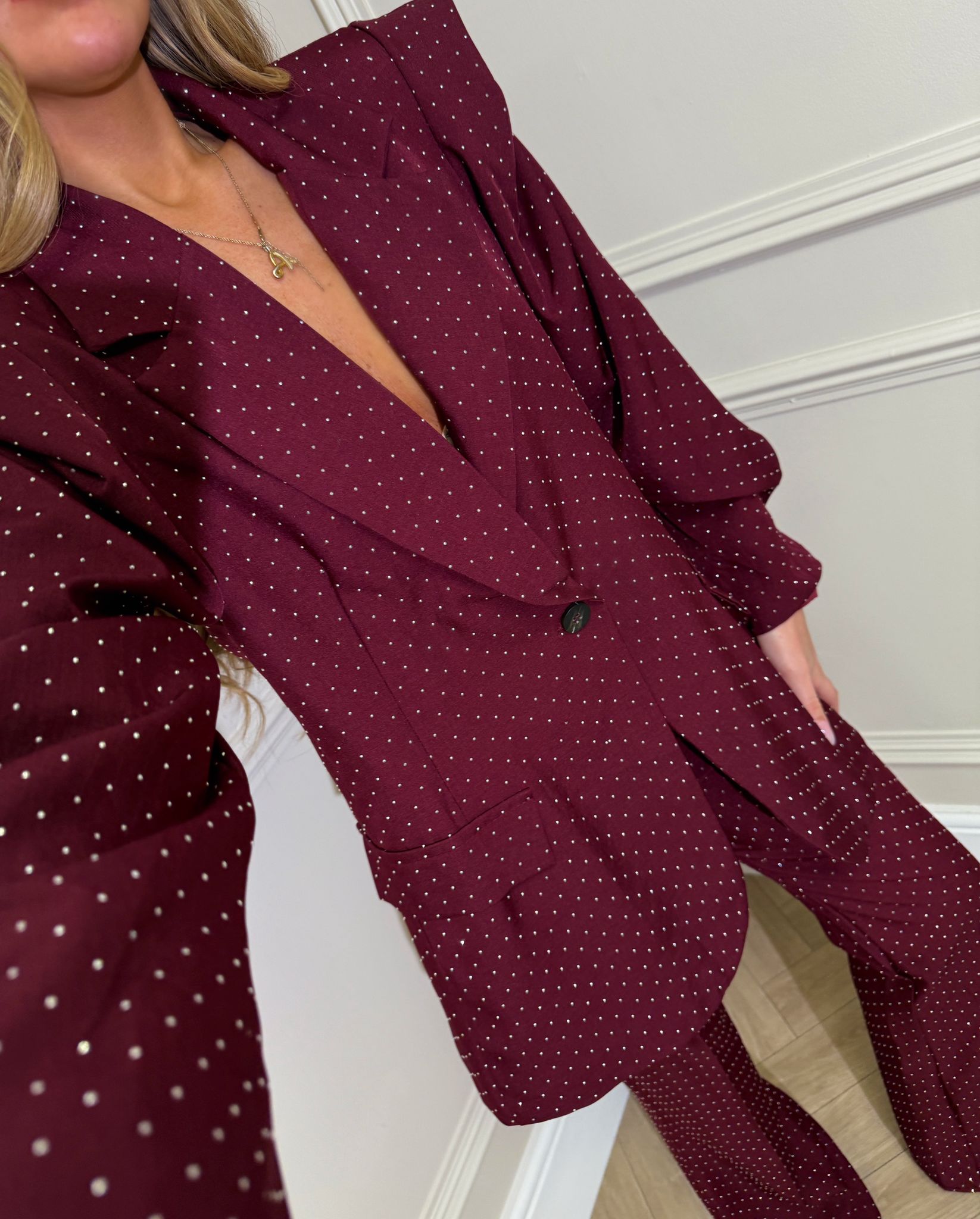 Diamond blazer and trouser set - wine