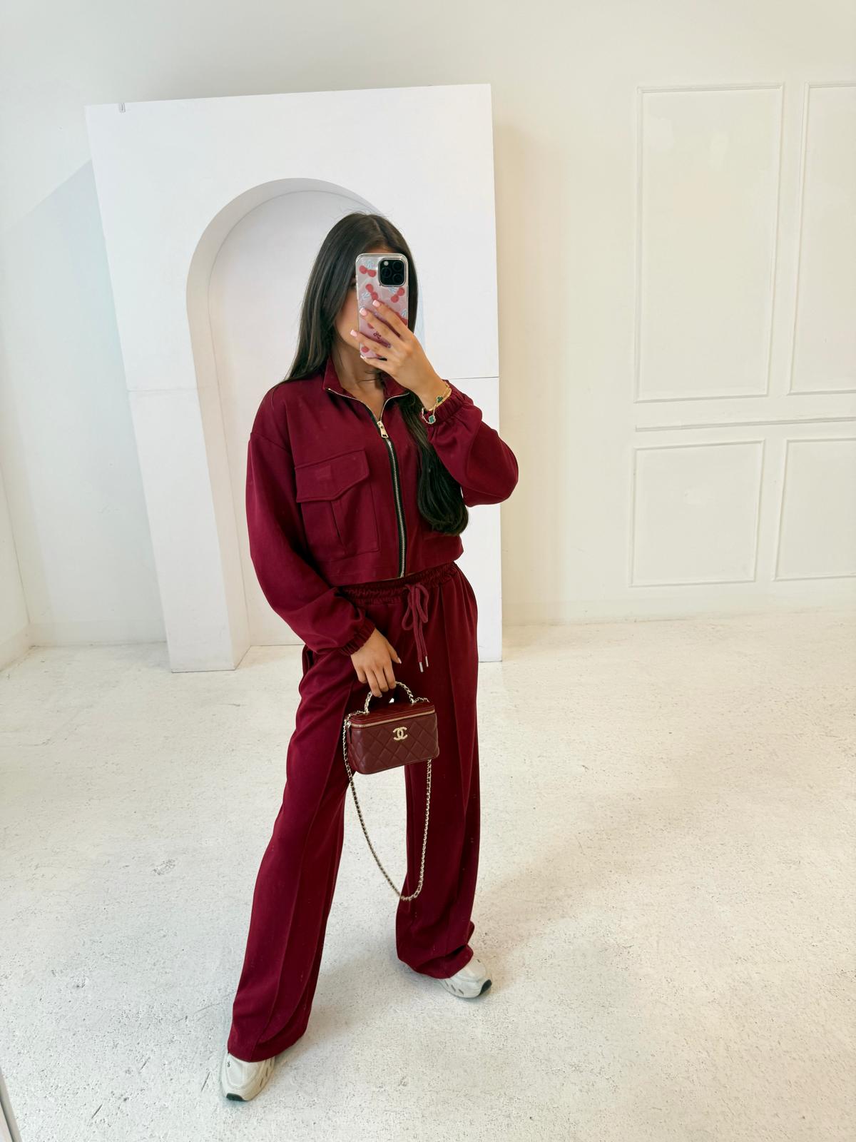 Gold zip pocket tracksuit - wine