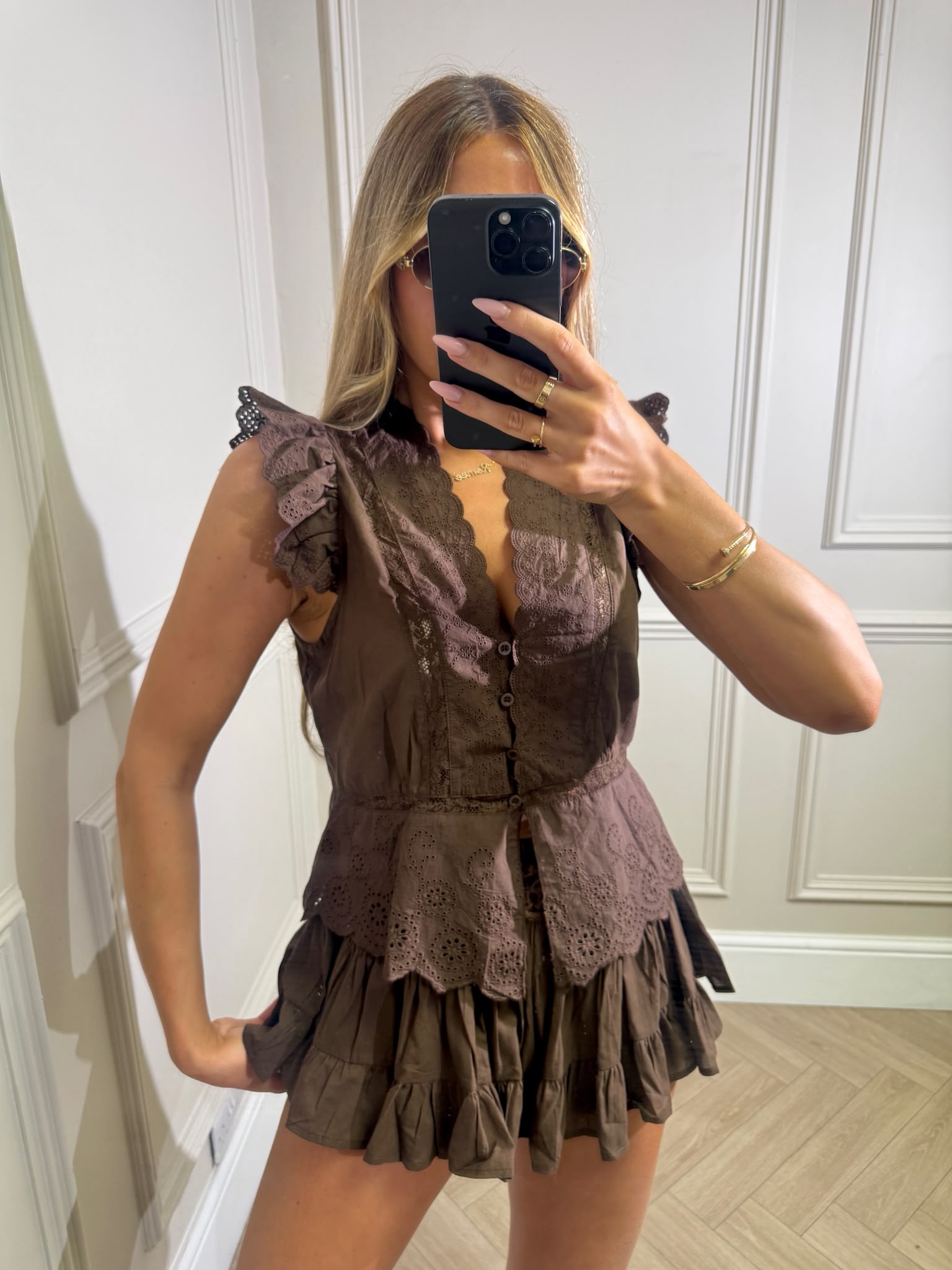 Luxury skort lace set - brown