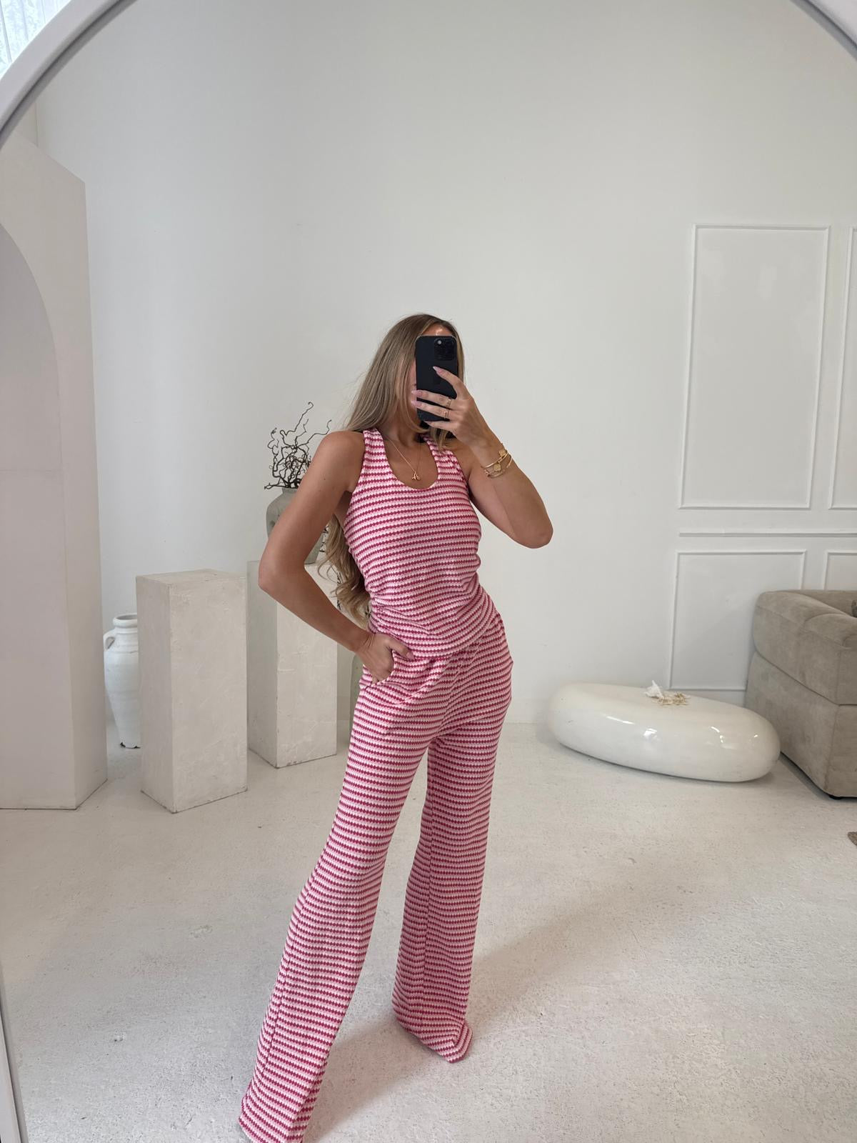 Halterneck stripe lounge set - pink