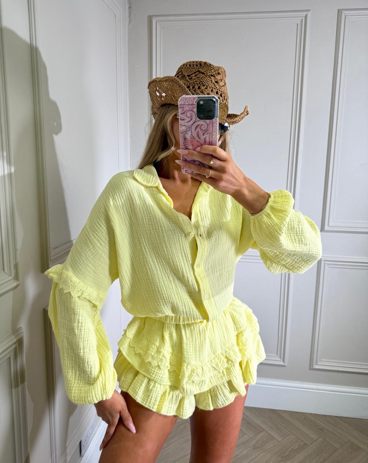 Grandad collar cheesecloth co-ord - yellow