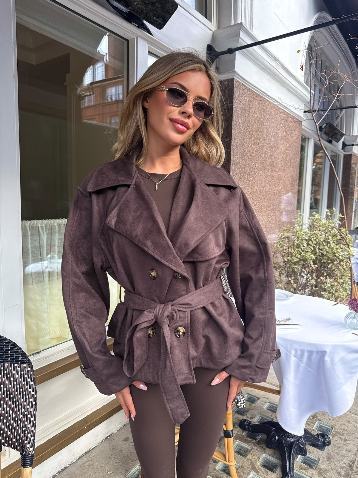Suede trench jacket - brown