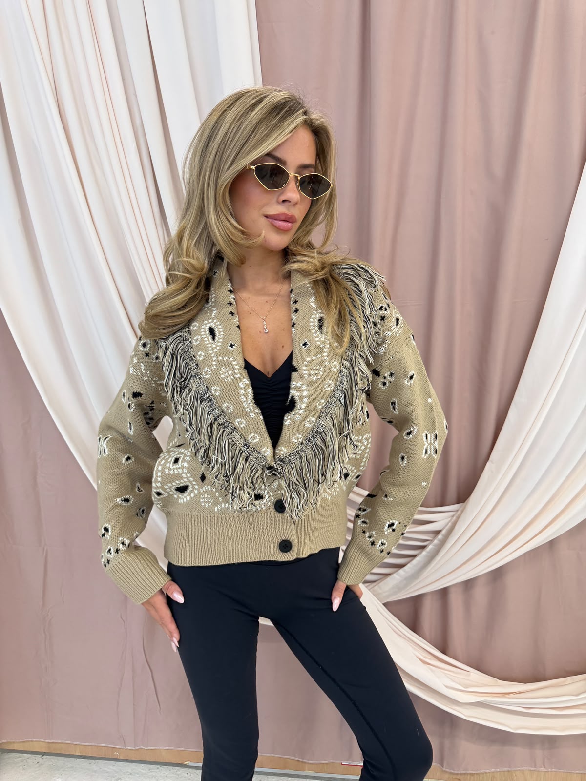 Fringe Bandana knit cardigan - beige