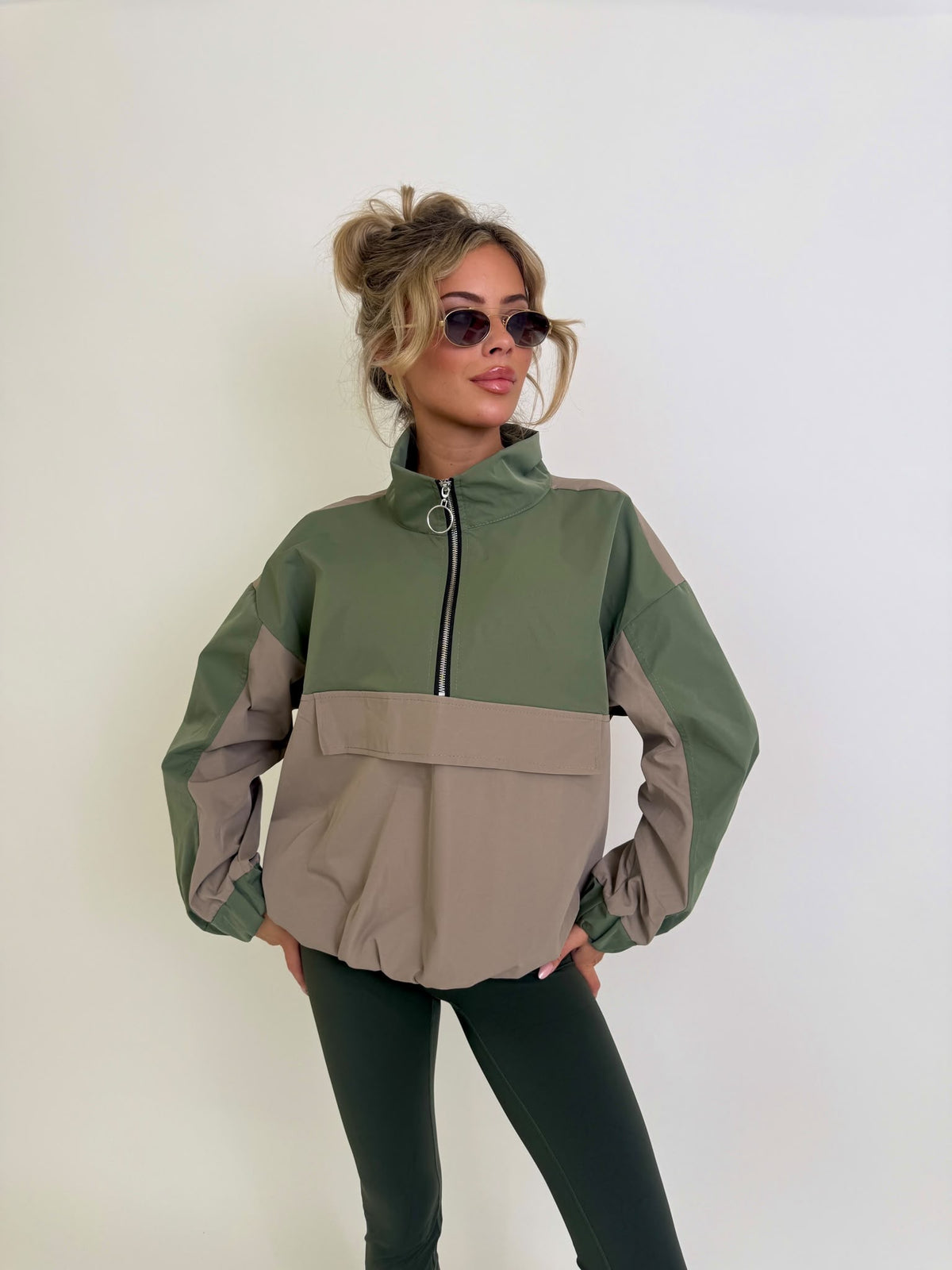 Quarter zip windbreaker - khaki
