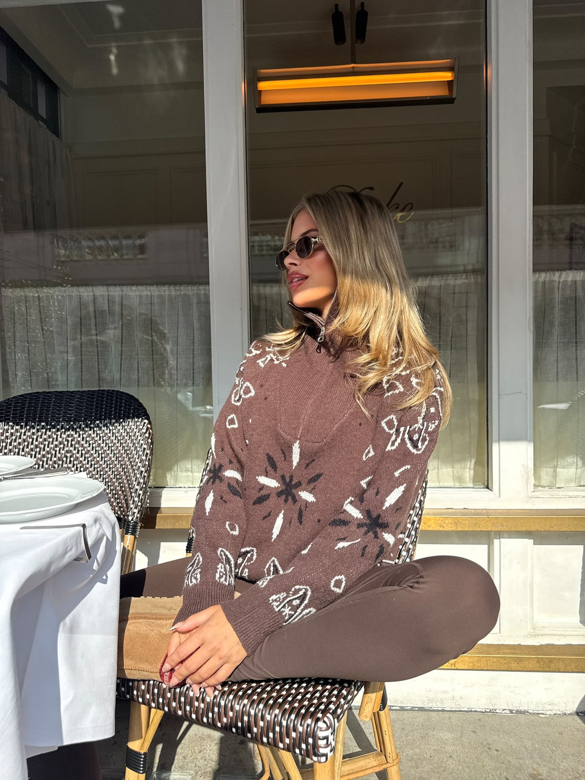 Quarter zip Bandana jumper - brown