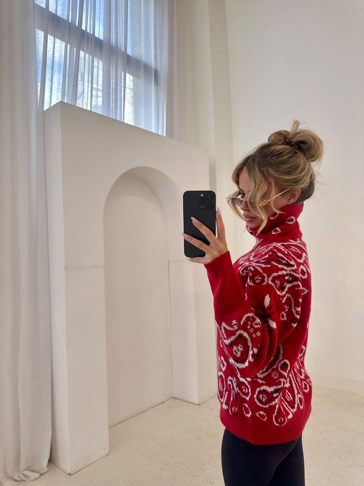 Bandana knit cardigan - red
