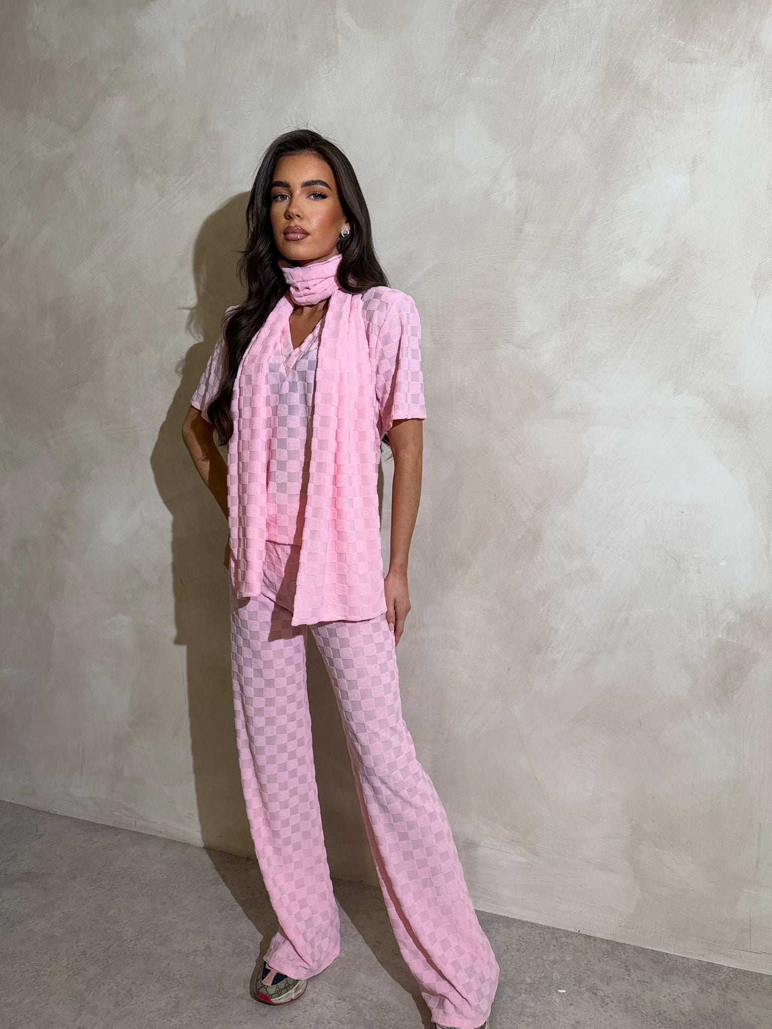 Scarf Square towelling trouser set - pink