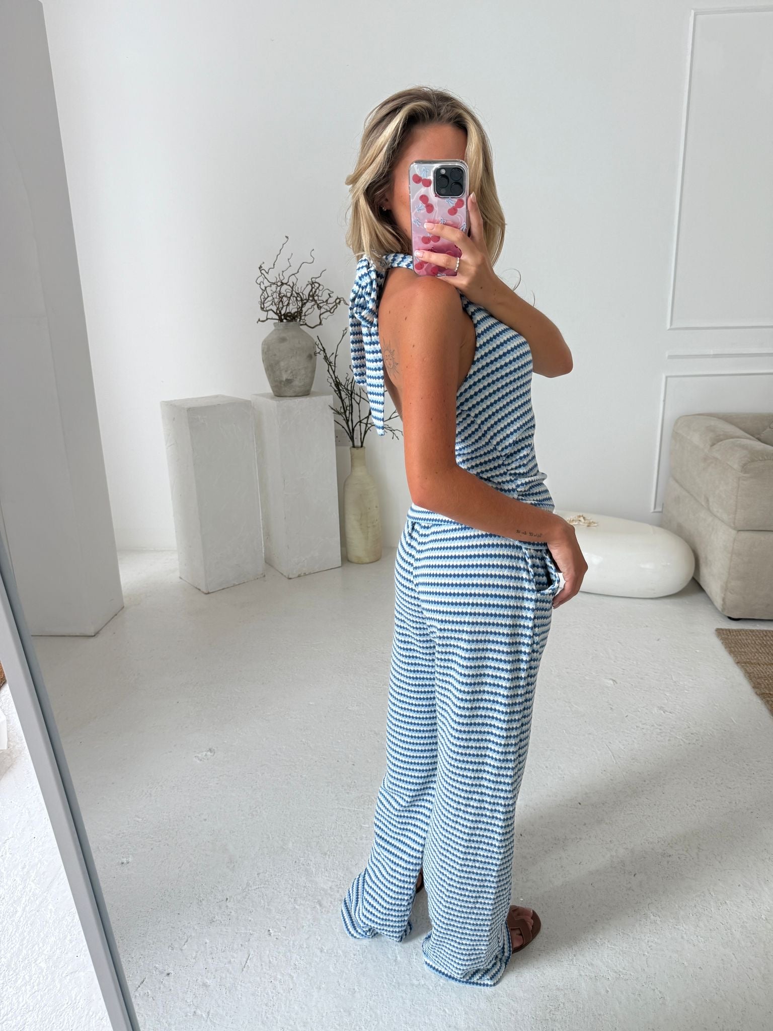 Halterneck stripe lounge set - blue