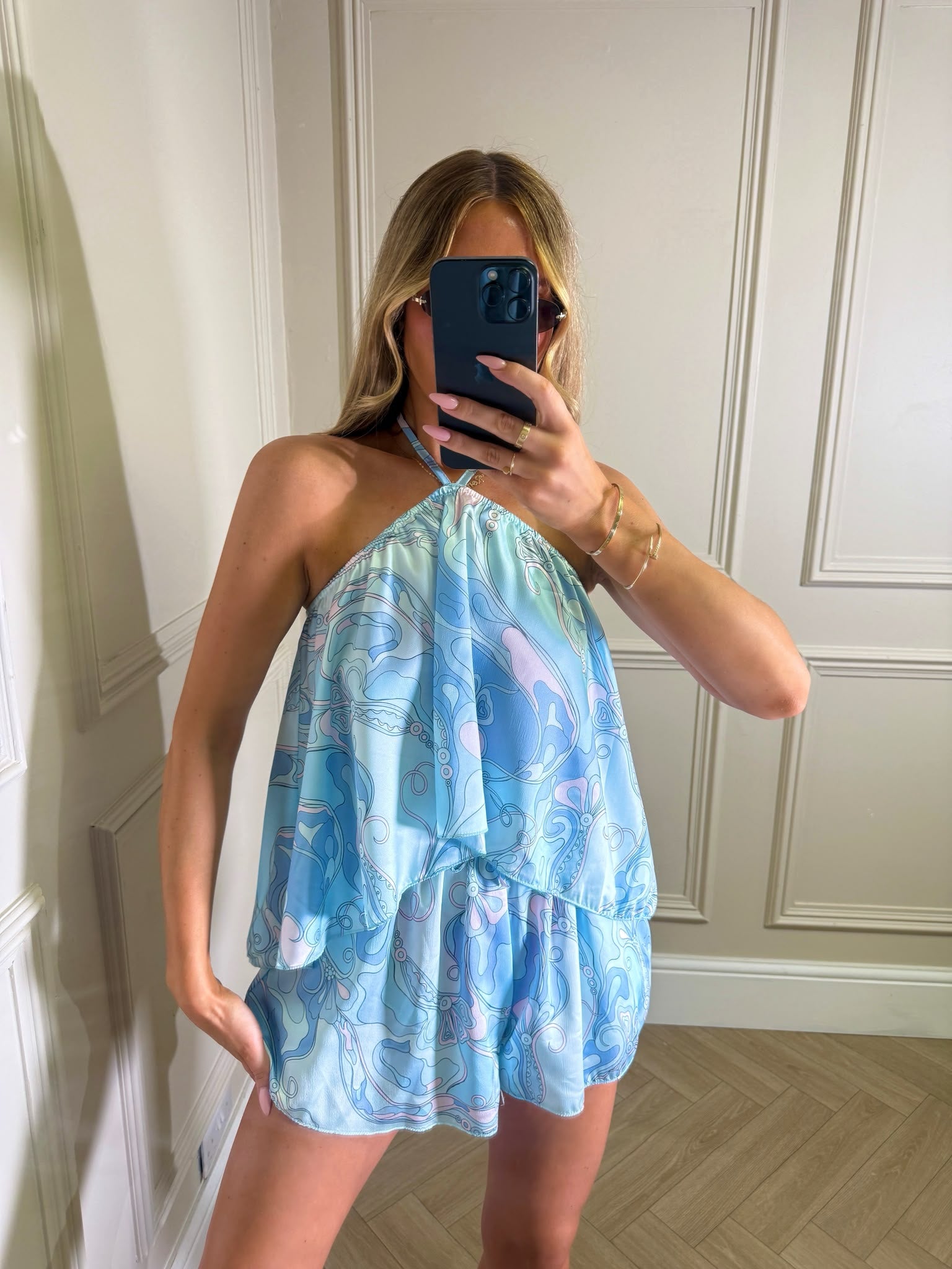 Jasmin print short co-ord - blue