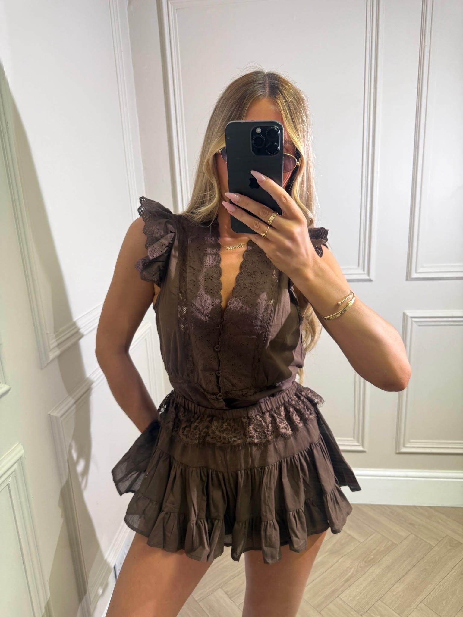 Luxury skort lace set - brown