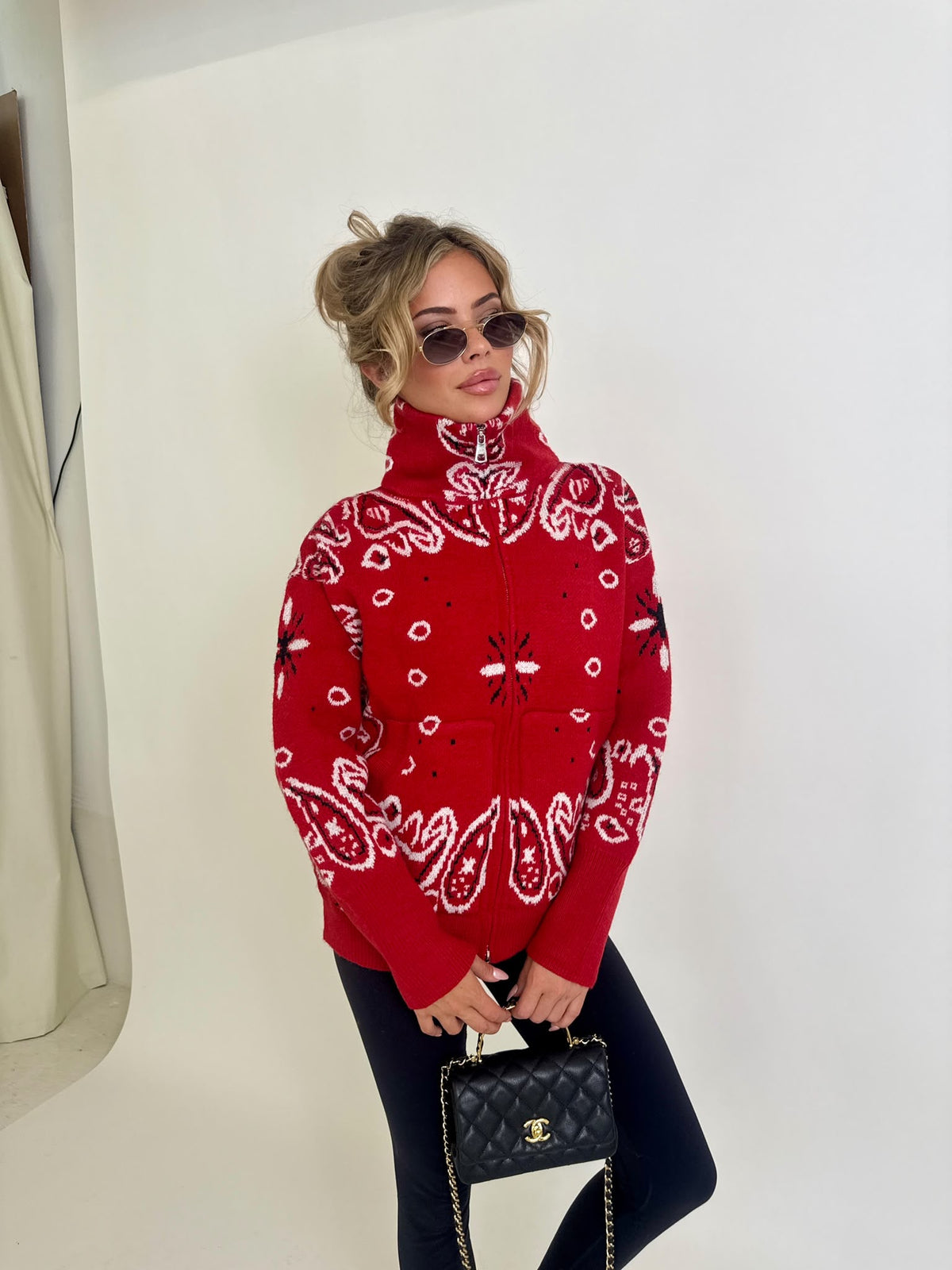 Bandana knit cardigan - red