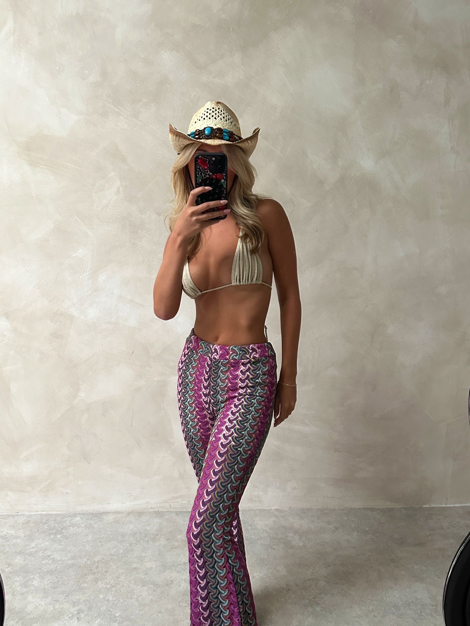 Luxury crochet zig zag trousers - purple