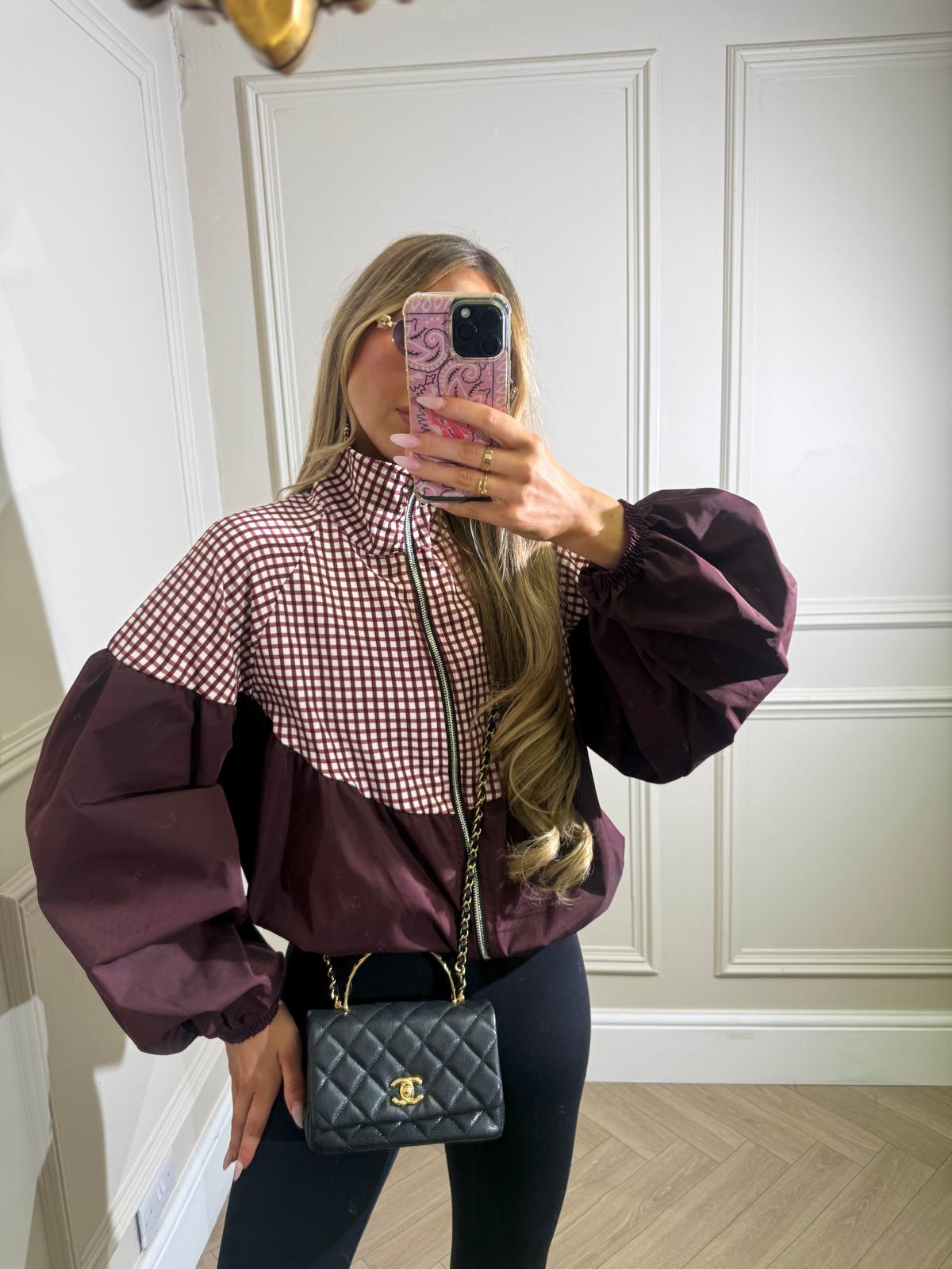 Puff arm gingham jacket - burgundy