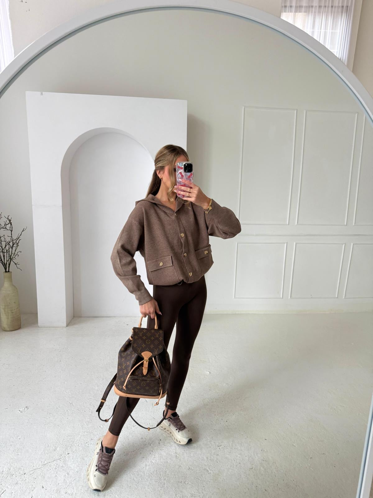 Knit hood jumper - mocha