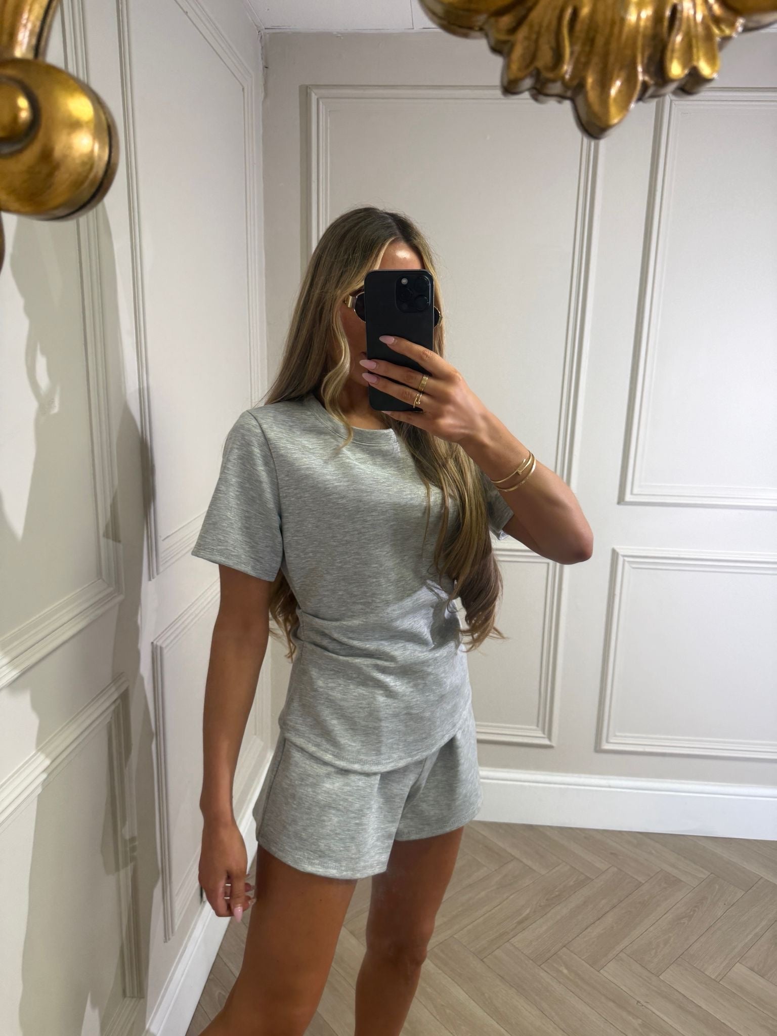 Pleated short set - grey