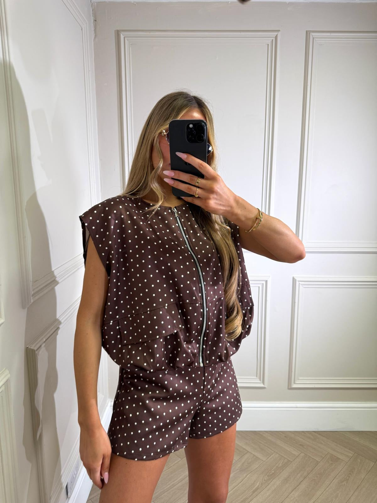 Bria short sleeve dot set - brown