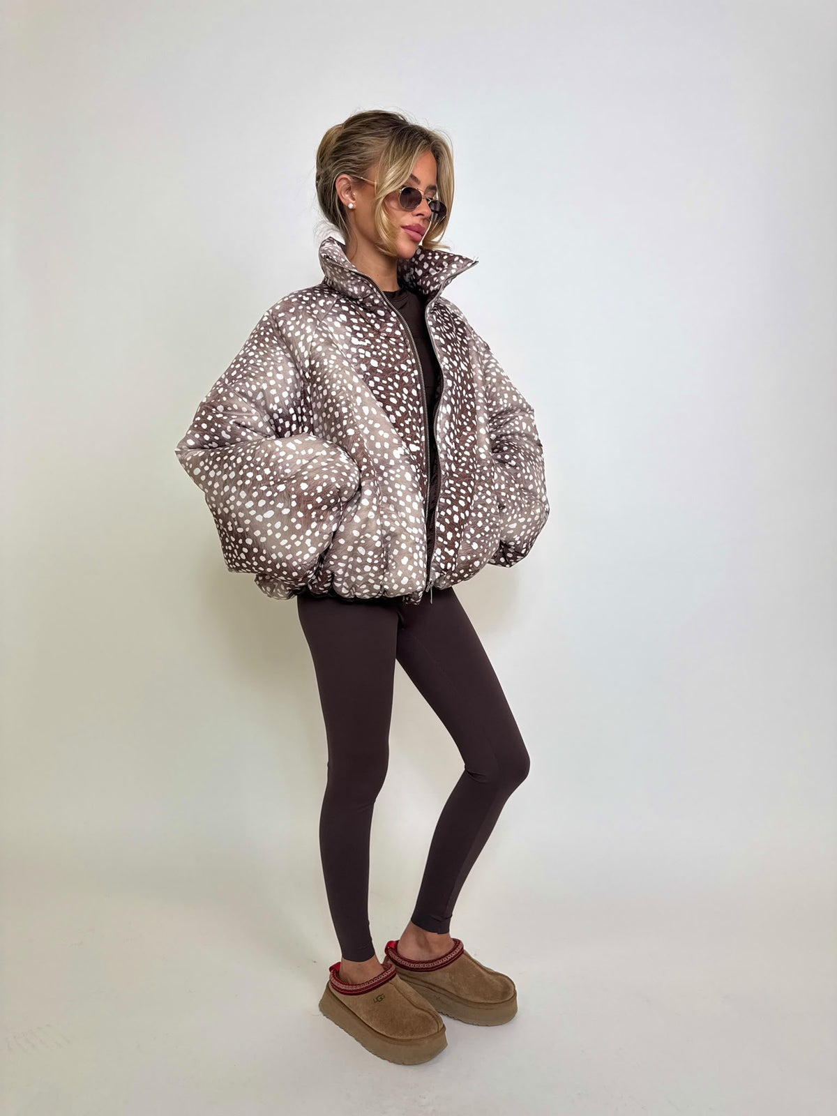Bambi print puffa jacket - beige
