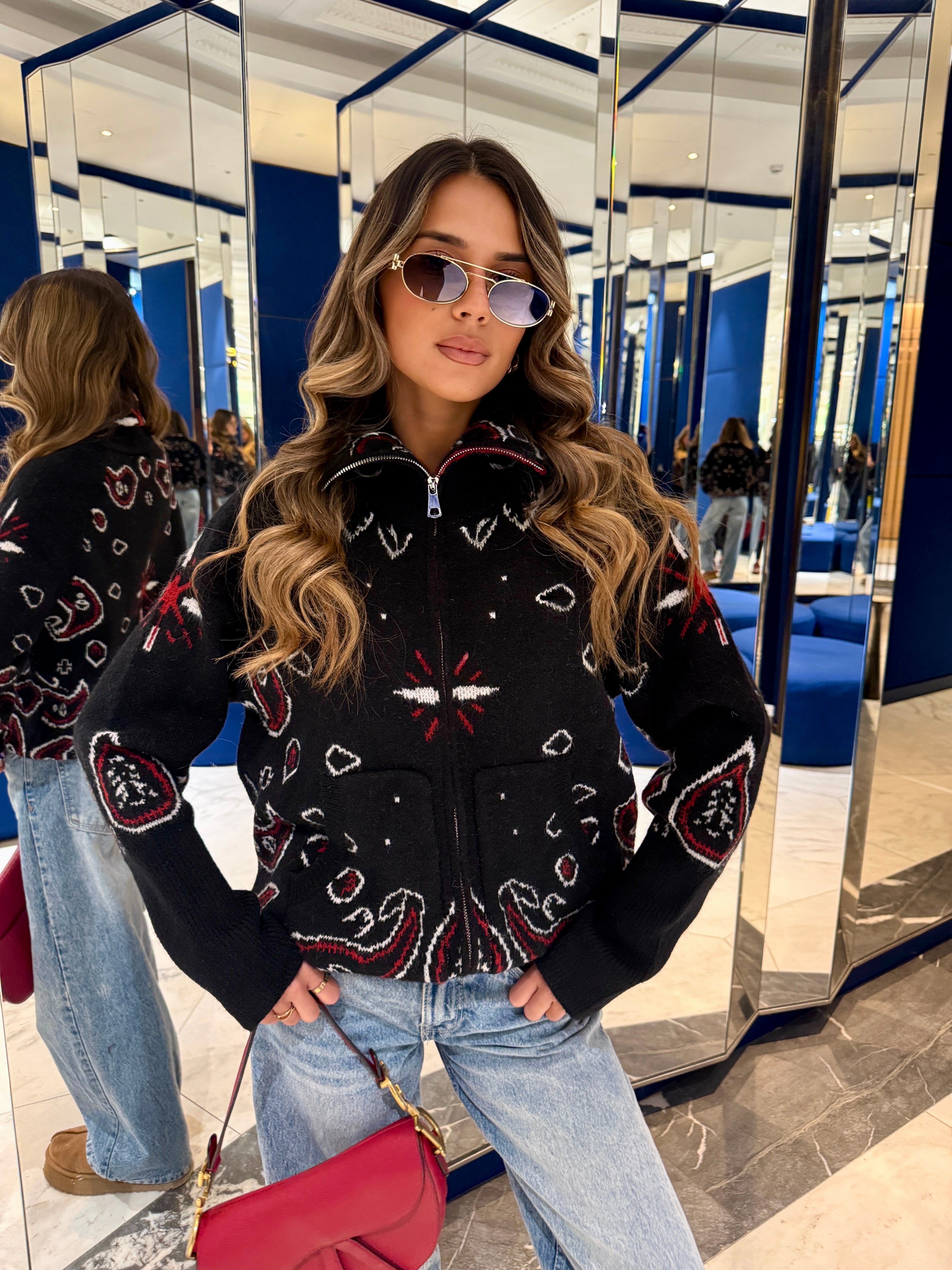 Bandana knit cardigan - black