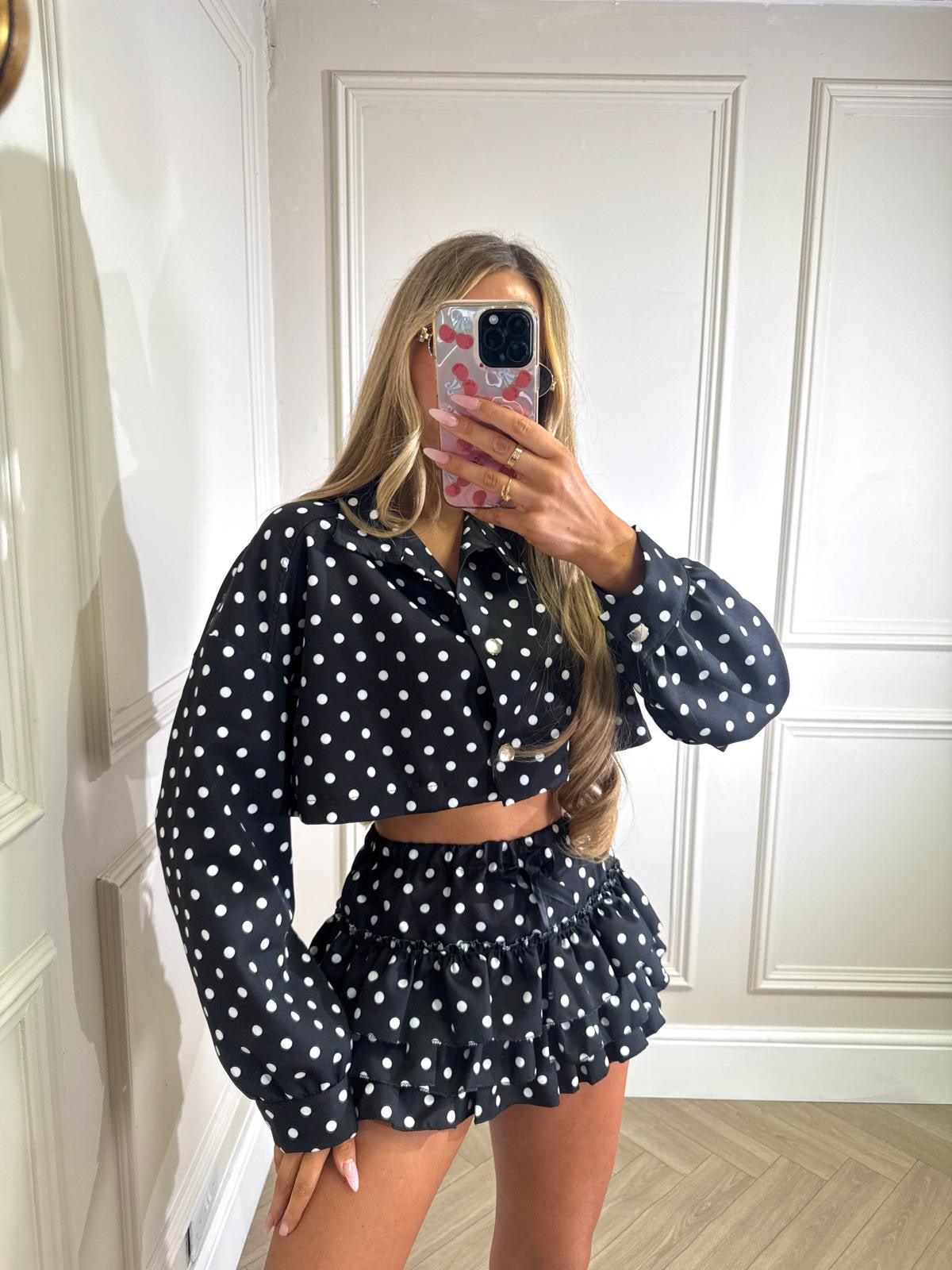 Ruffle polka dot set - black