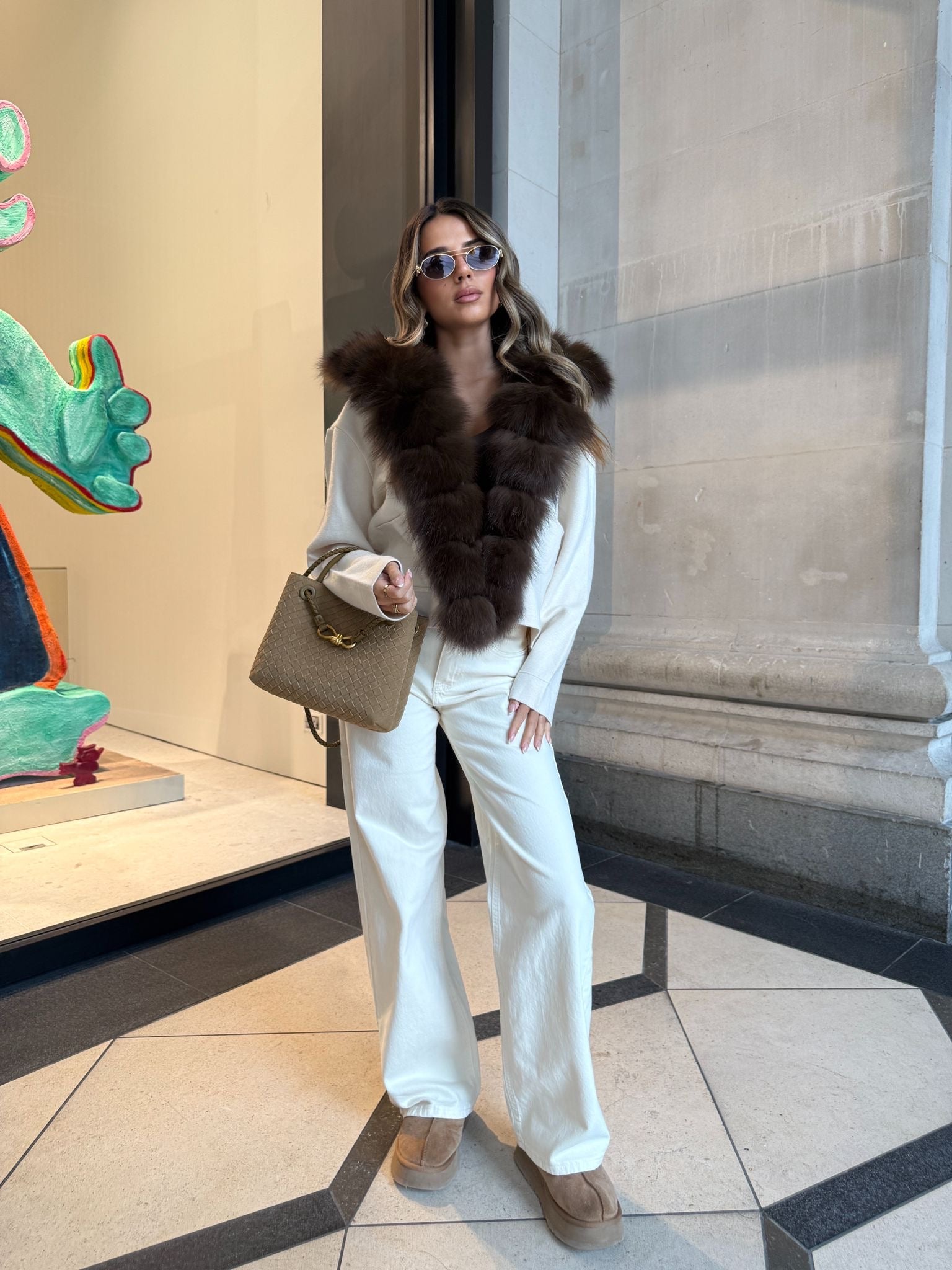 Dolce Luxury Fur Cardigan Jacket - cream