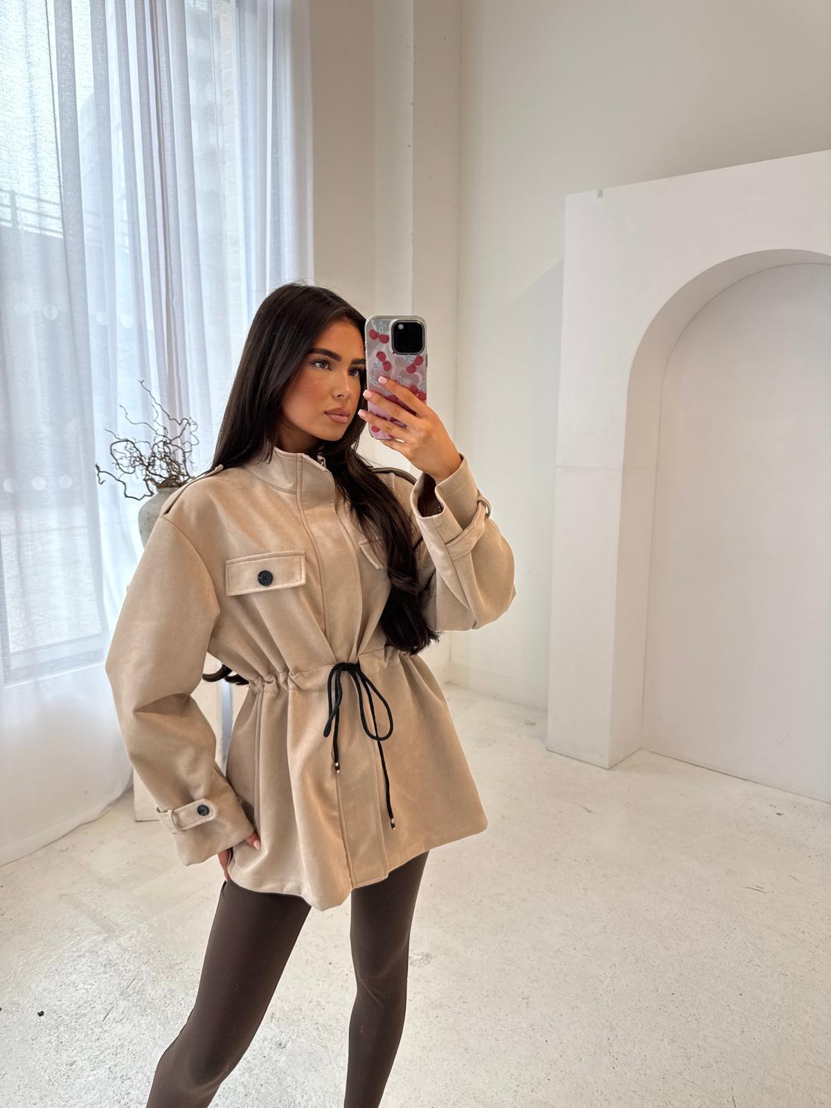 Suede pull in jacket - beige