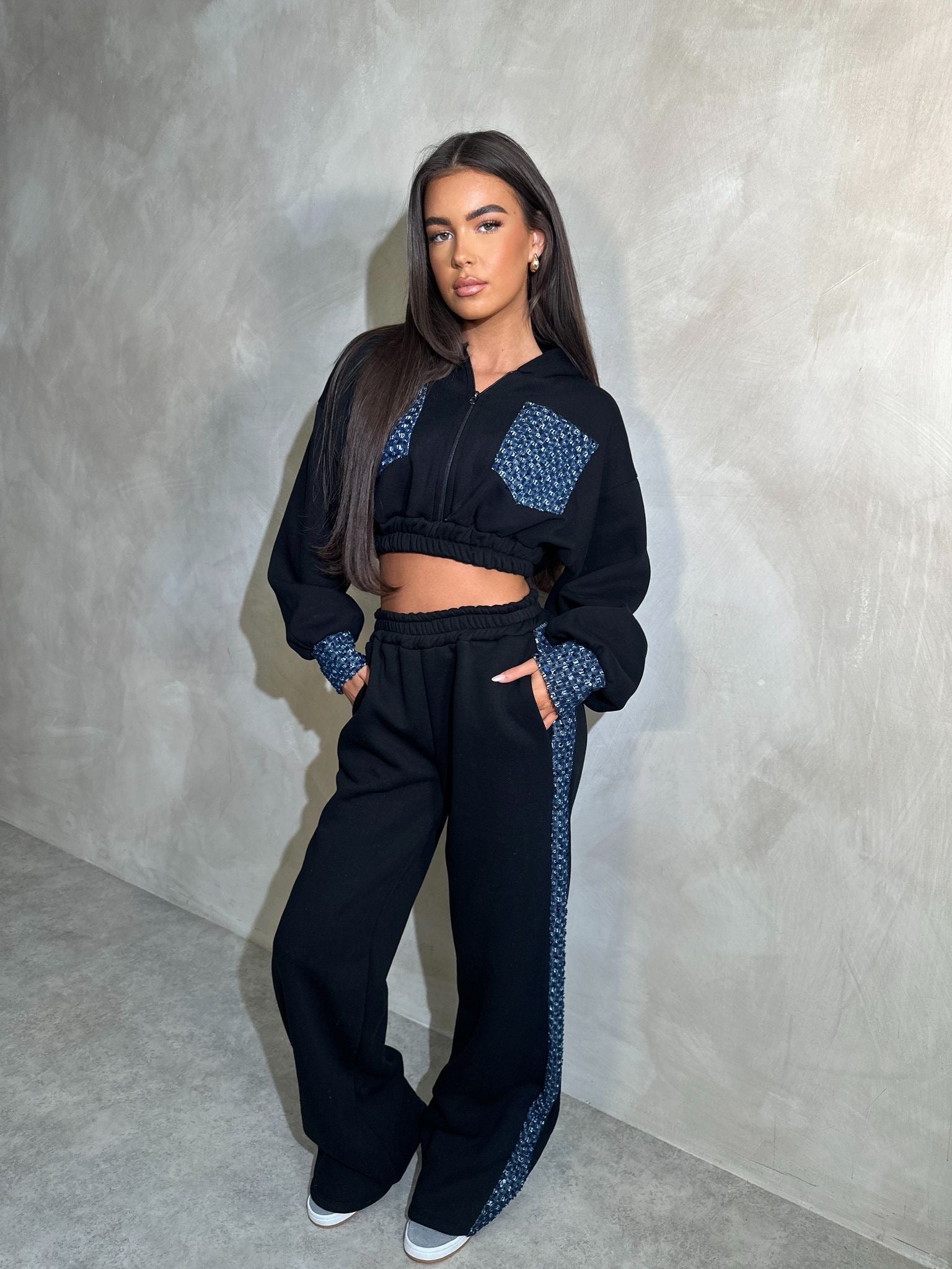 Sequin pocket tracksuit - black