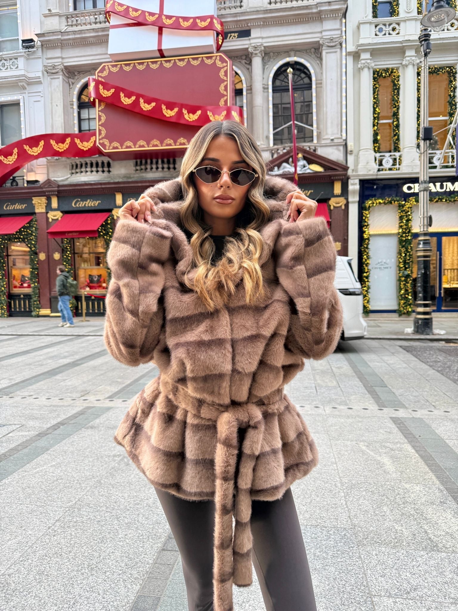 Sienna hood belt Faux Fur Coat - mocha