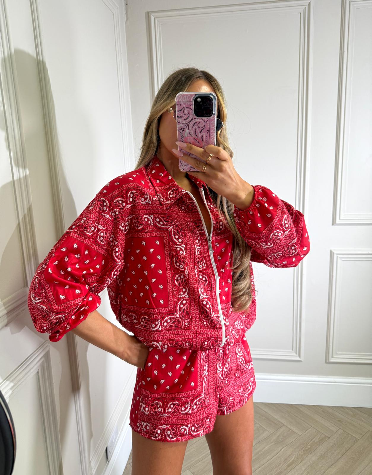 Lucia jacket and short co-ord - bandana red