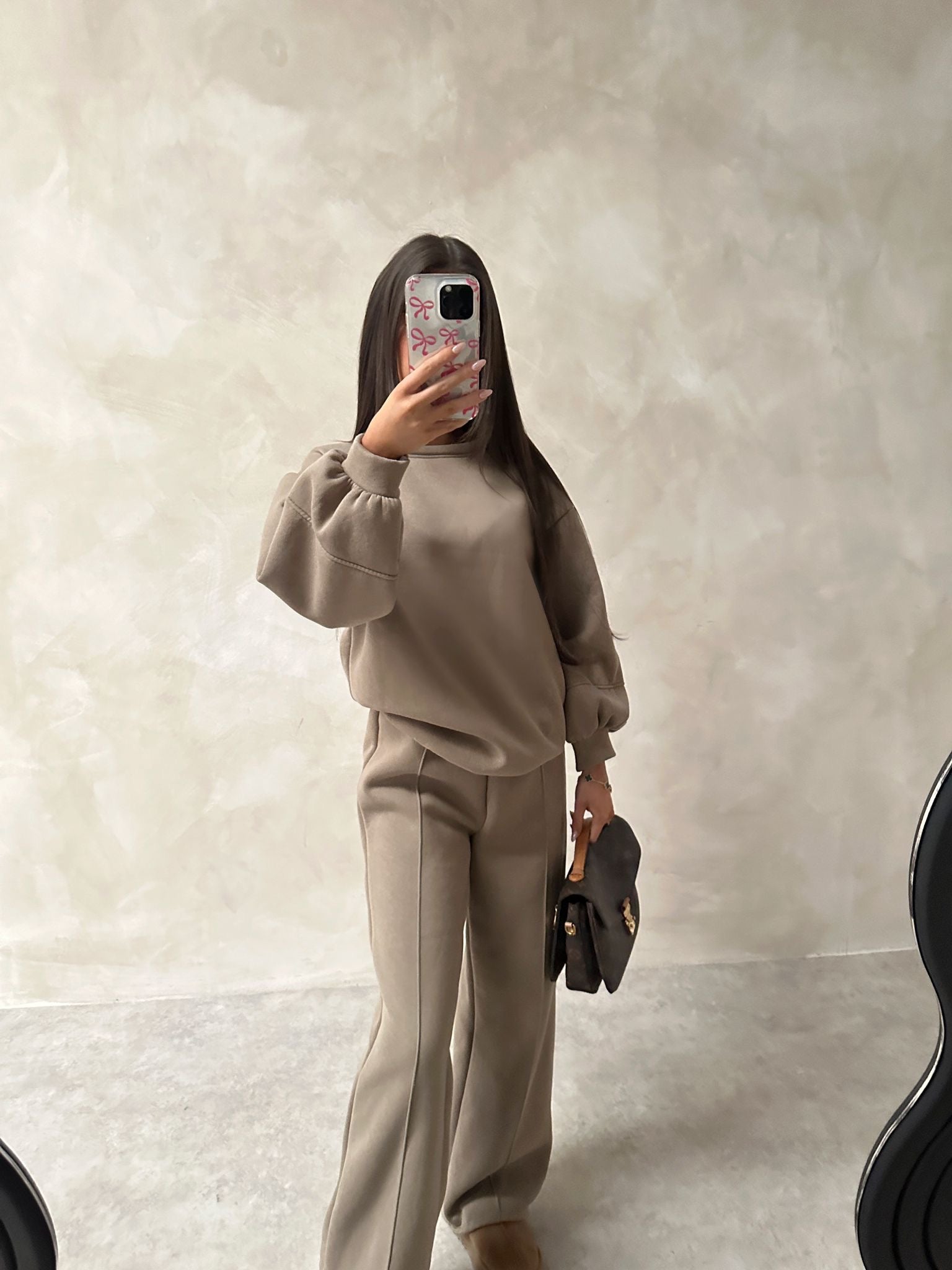 Sweatshirt flare leg tracksuit - mocha