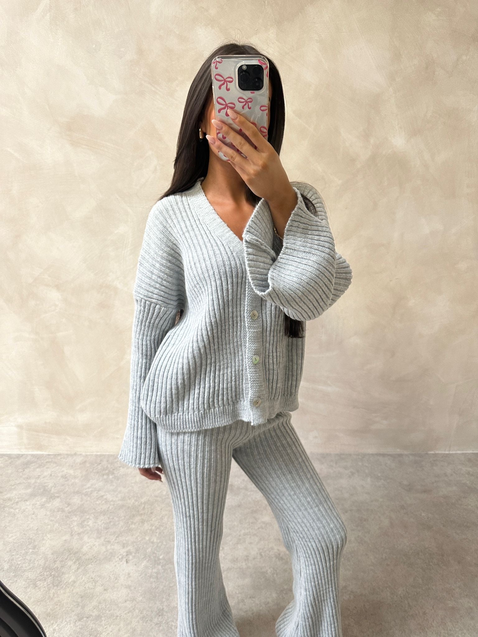 Knit cardigan lounge set - grey