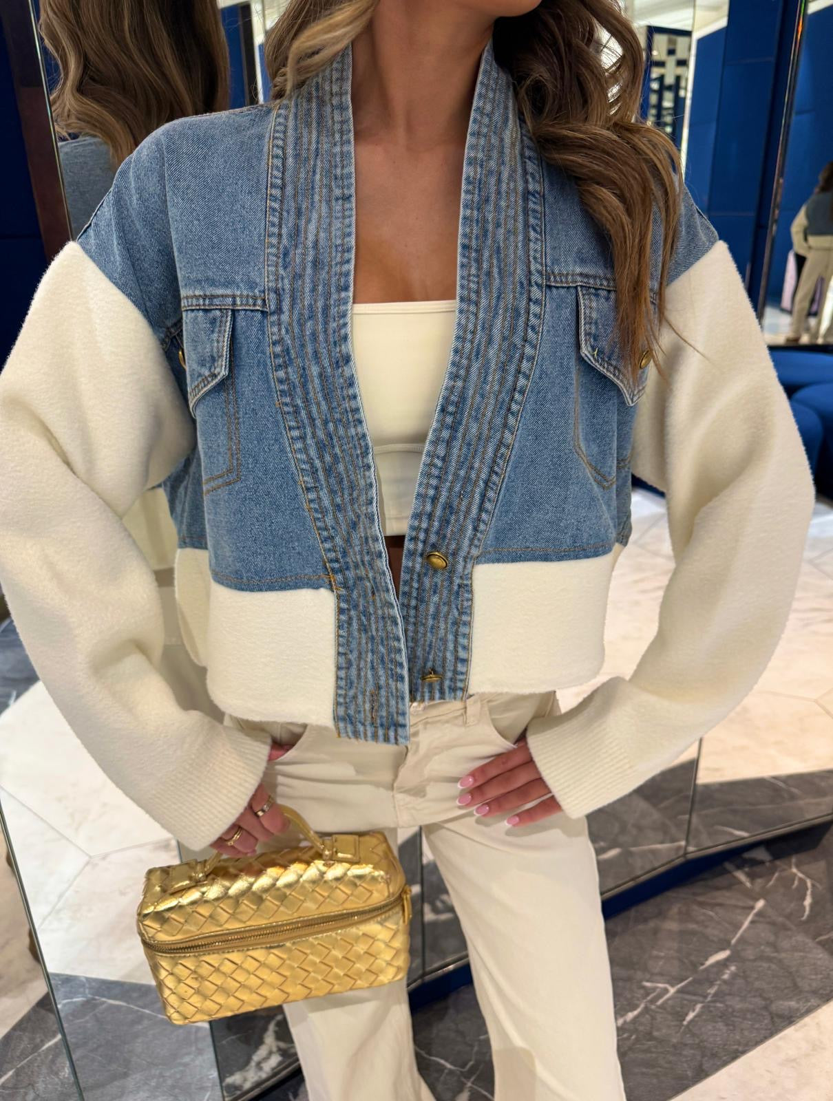 Denim contrast jacket with cream