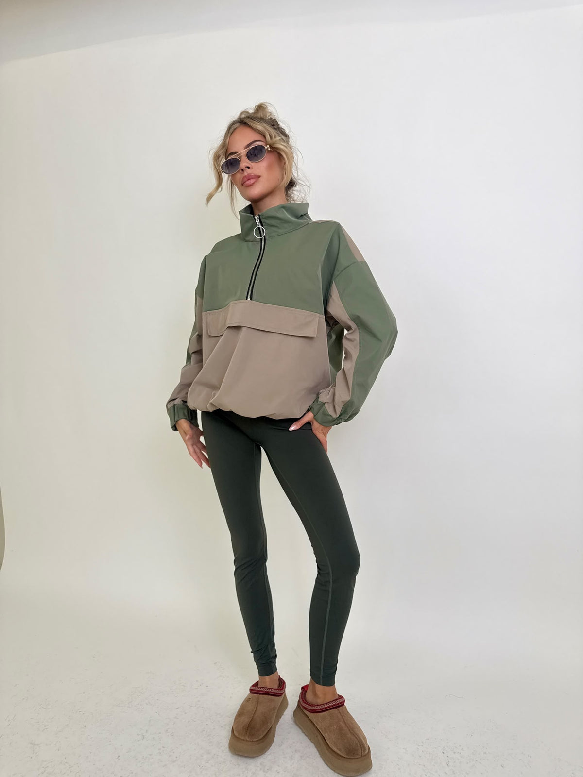 Quarter zip windbreaker - khaki