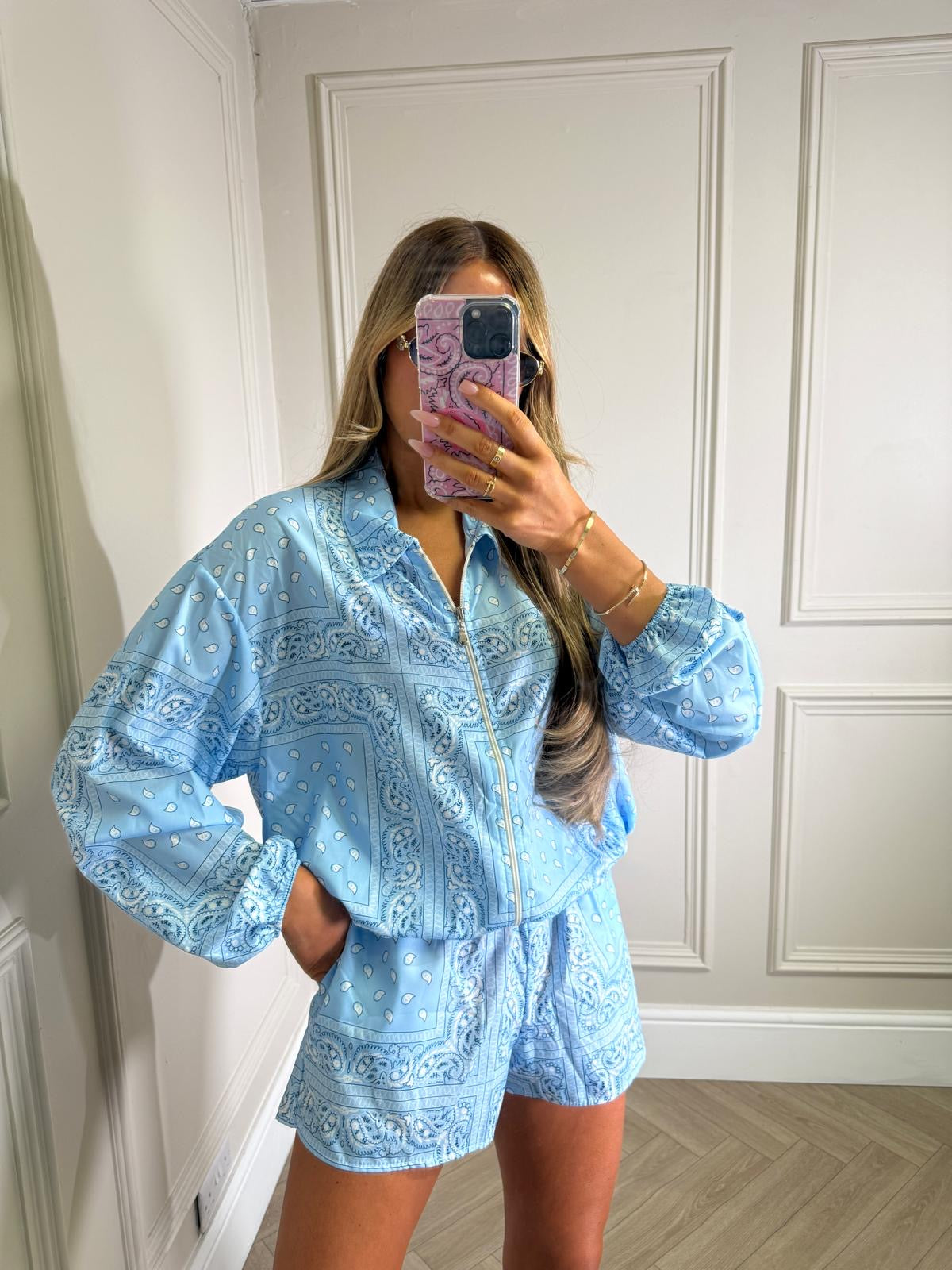 Lucia jacket and short co-ord - bandana blue
