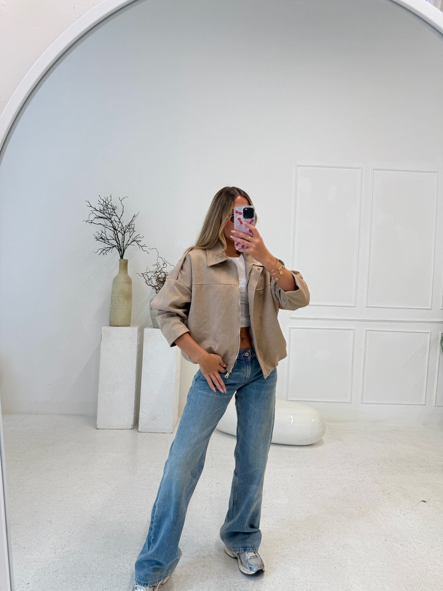 Suede zip jacket - taupe
