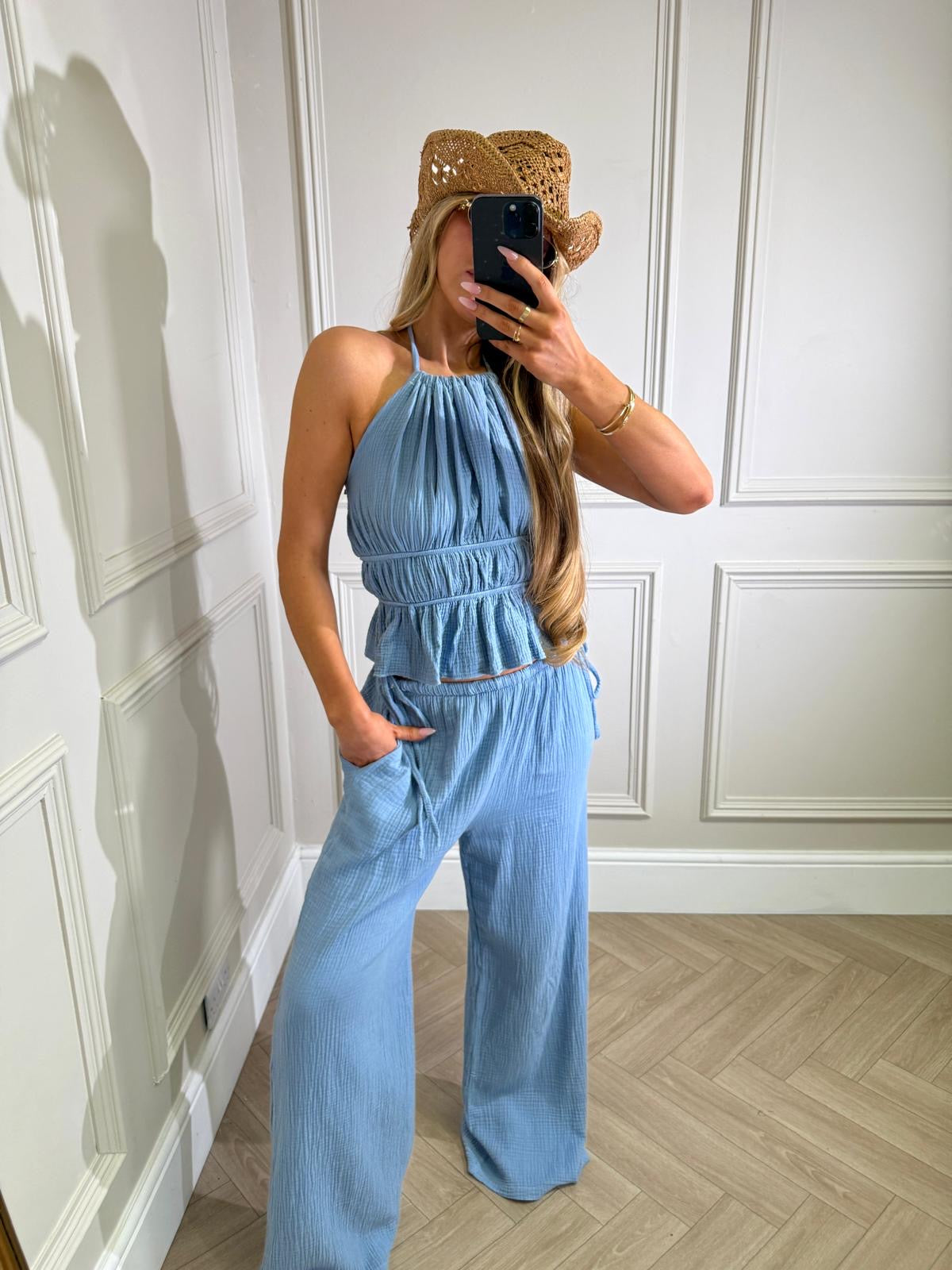 Olivia cheesecloth trouser set - blue