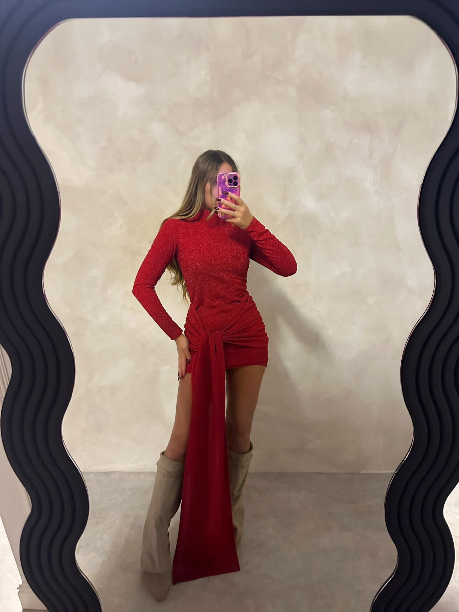 Glitter Knot Dress - Red