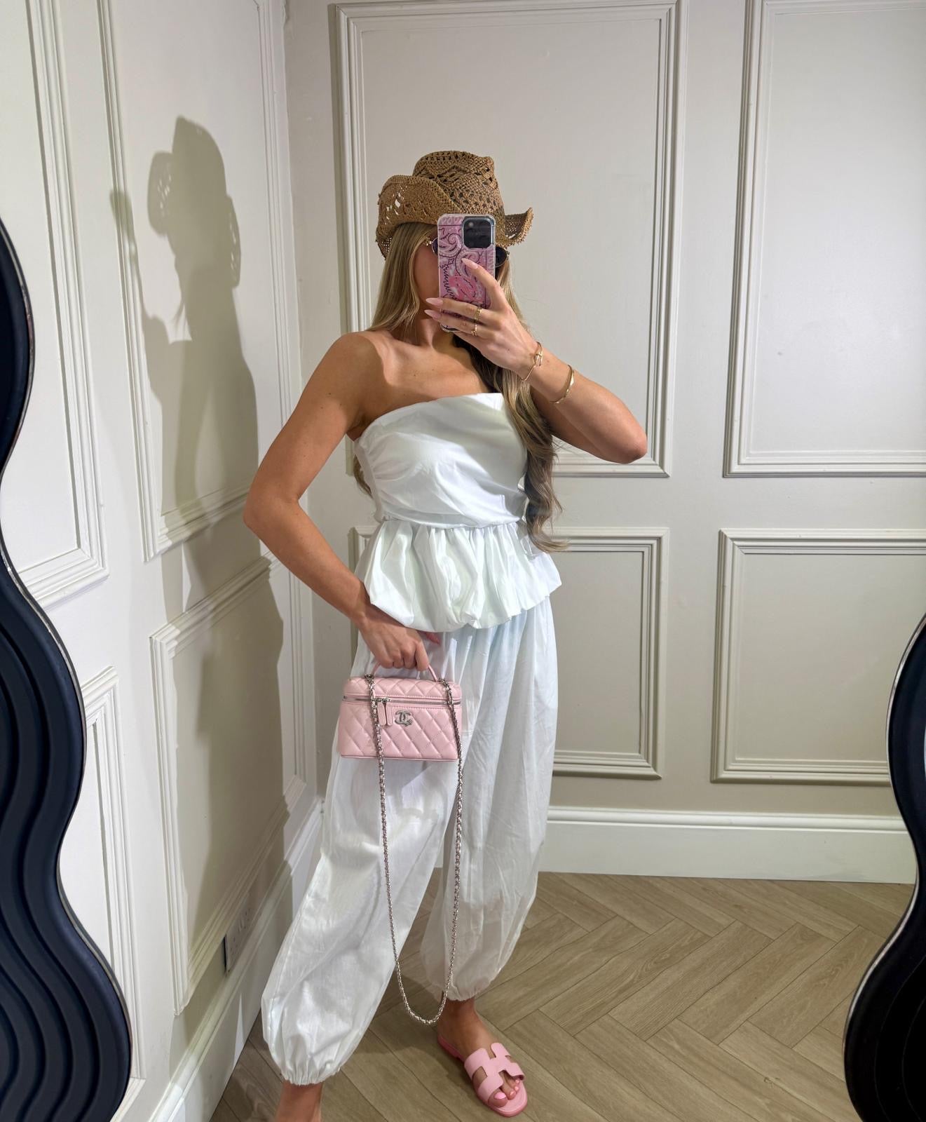 Peplum balloon trouser set - white