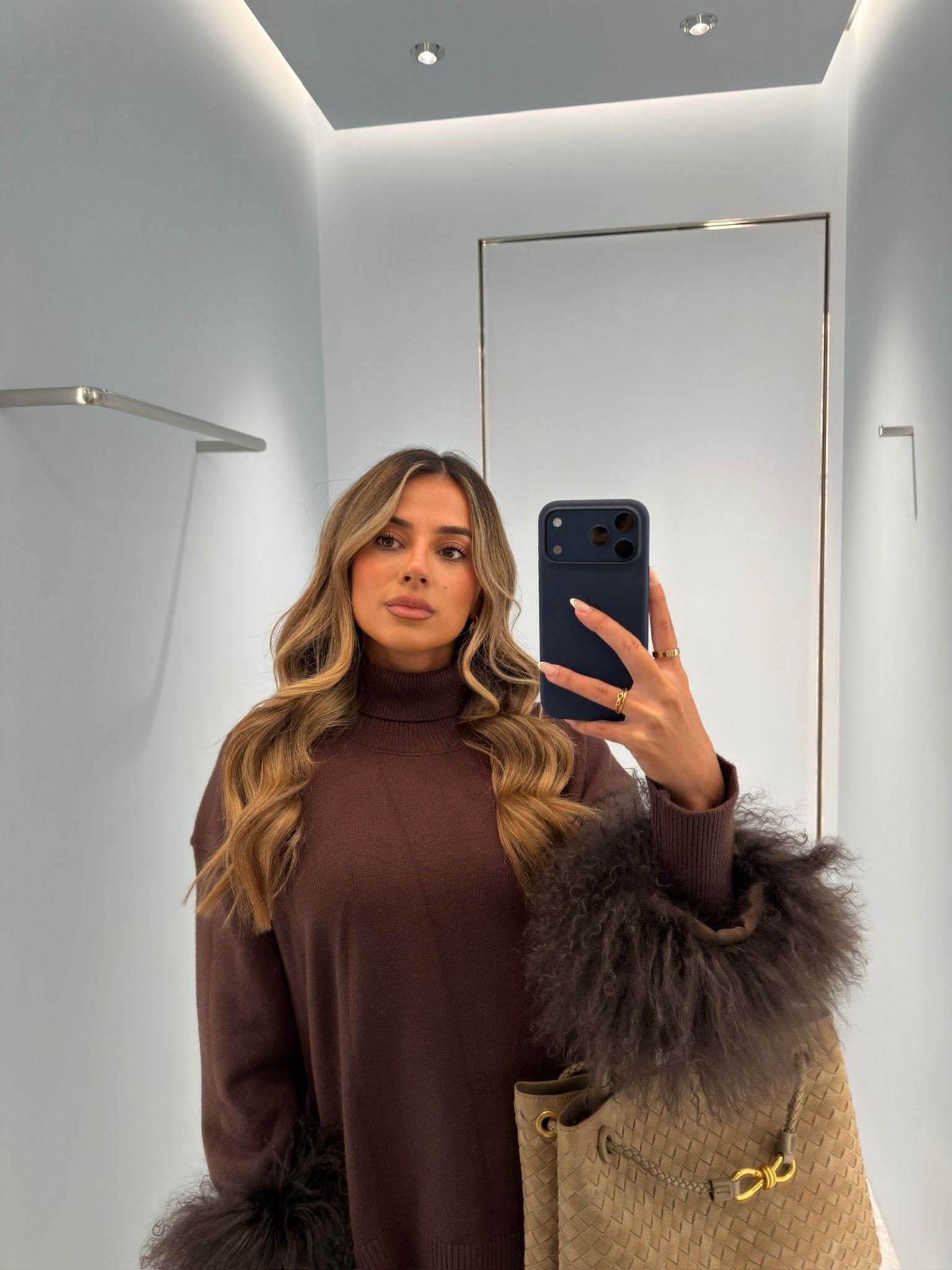 Valentina Fur Cuff Jumper - Chocolate - PRE ORDER