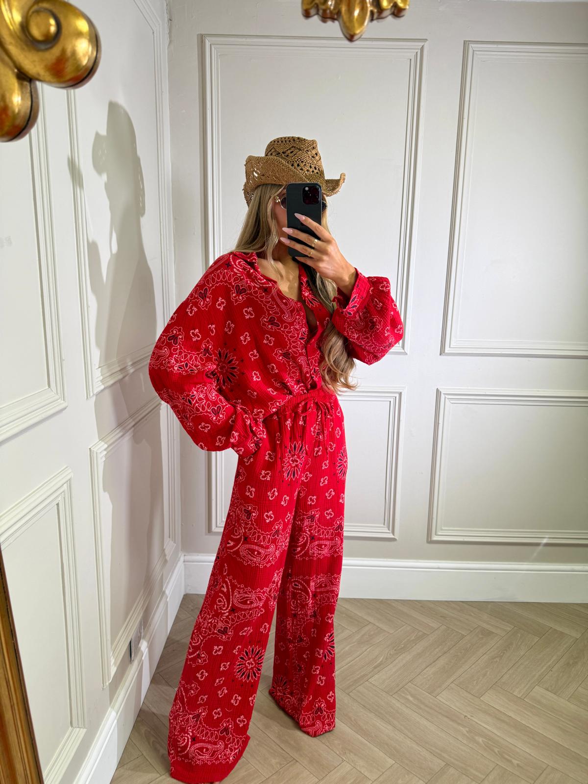 Bandana linen trouser set - red