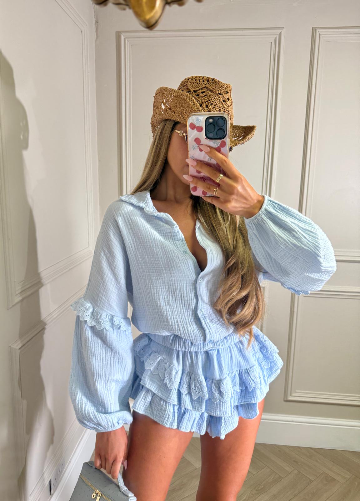 Grandad collar cheesecloth co-ord - blue