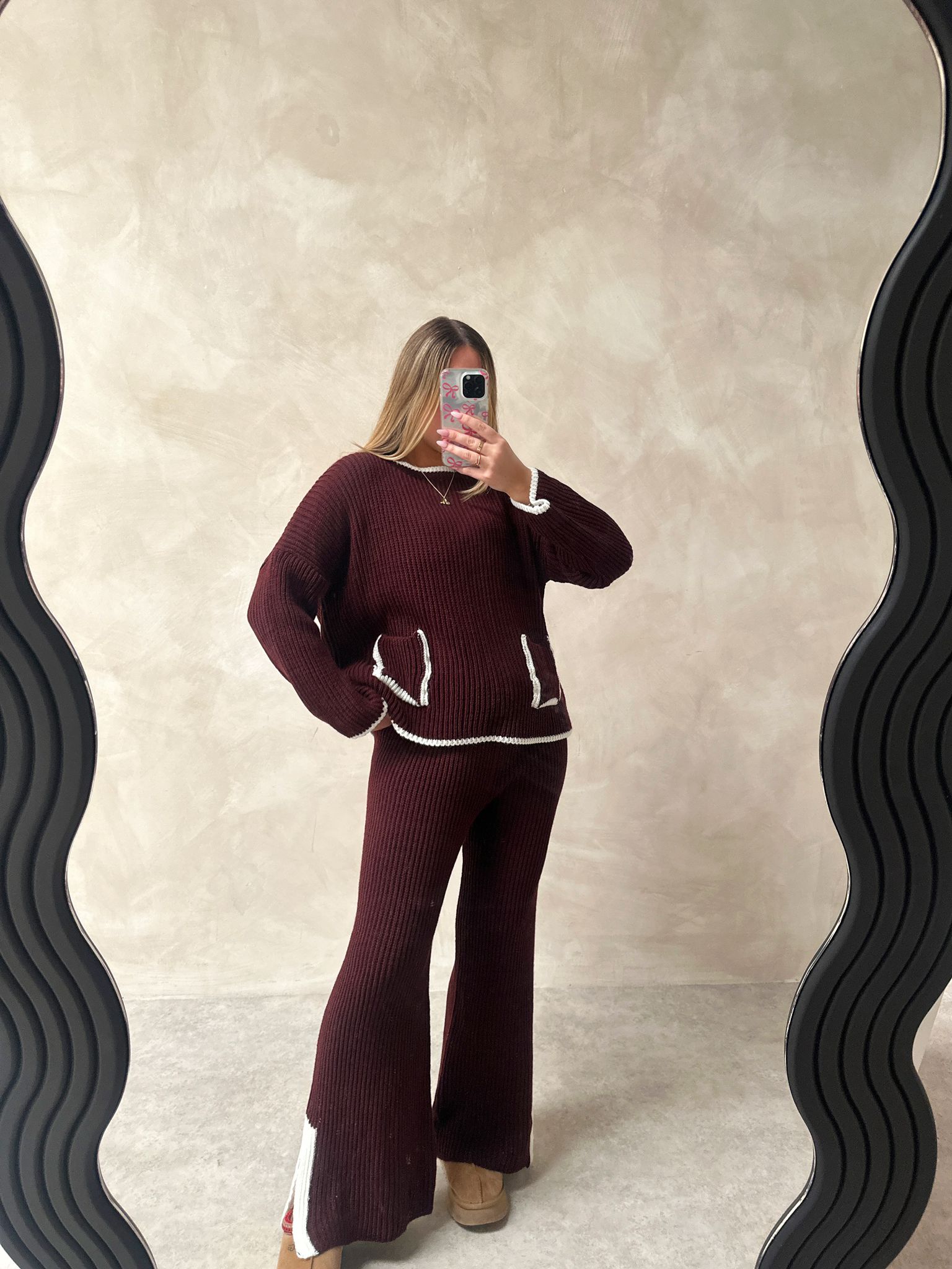 Pocket knit lounge set - burgundy