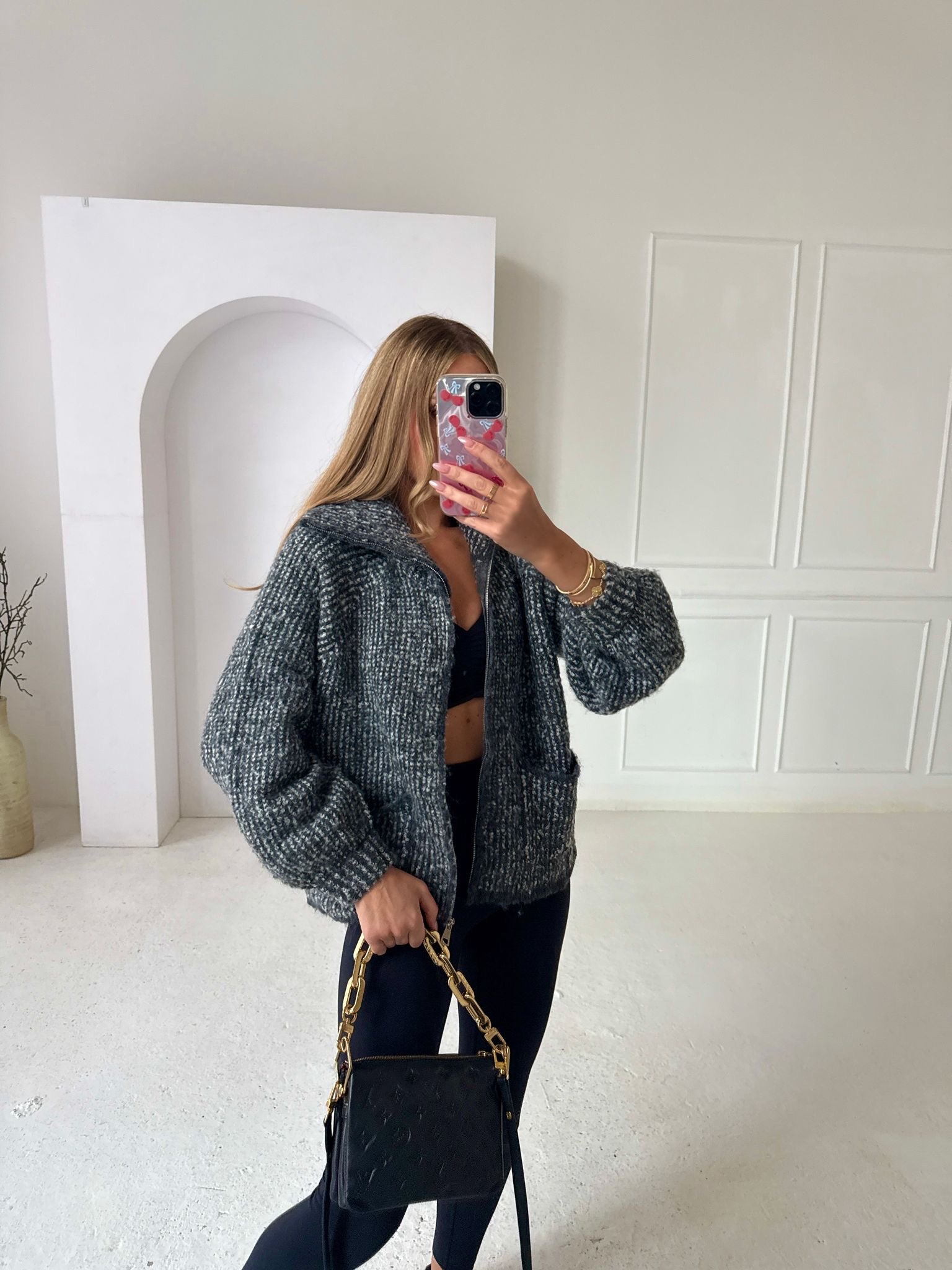 Chunky knit zip cardigan - grey