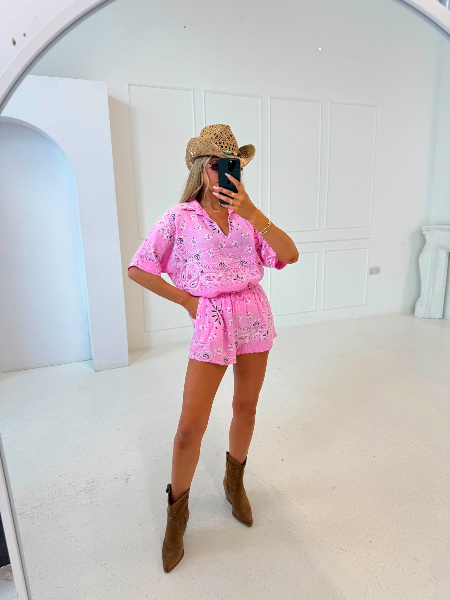 Bandana short sleeve set - pink