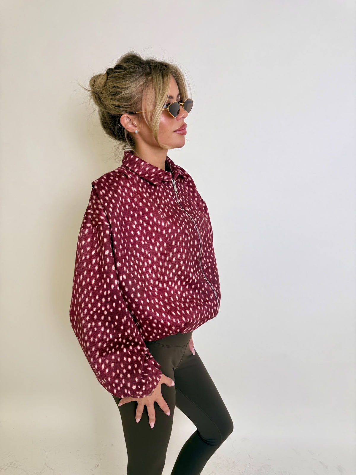 Fawn collar bomber jacket - wine