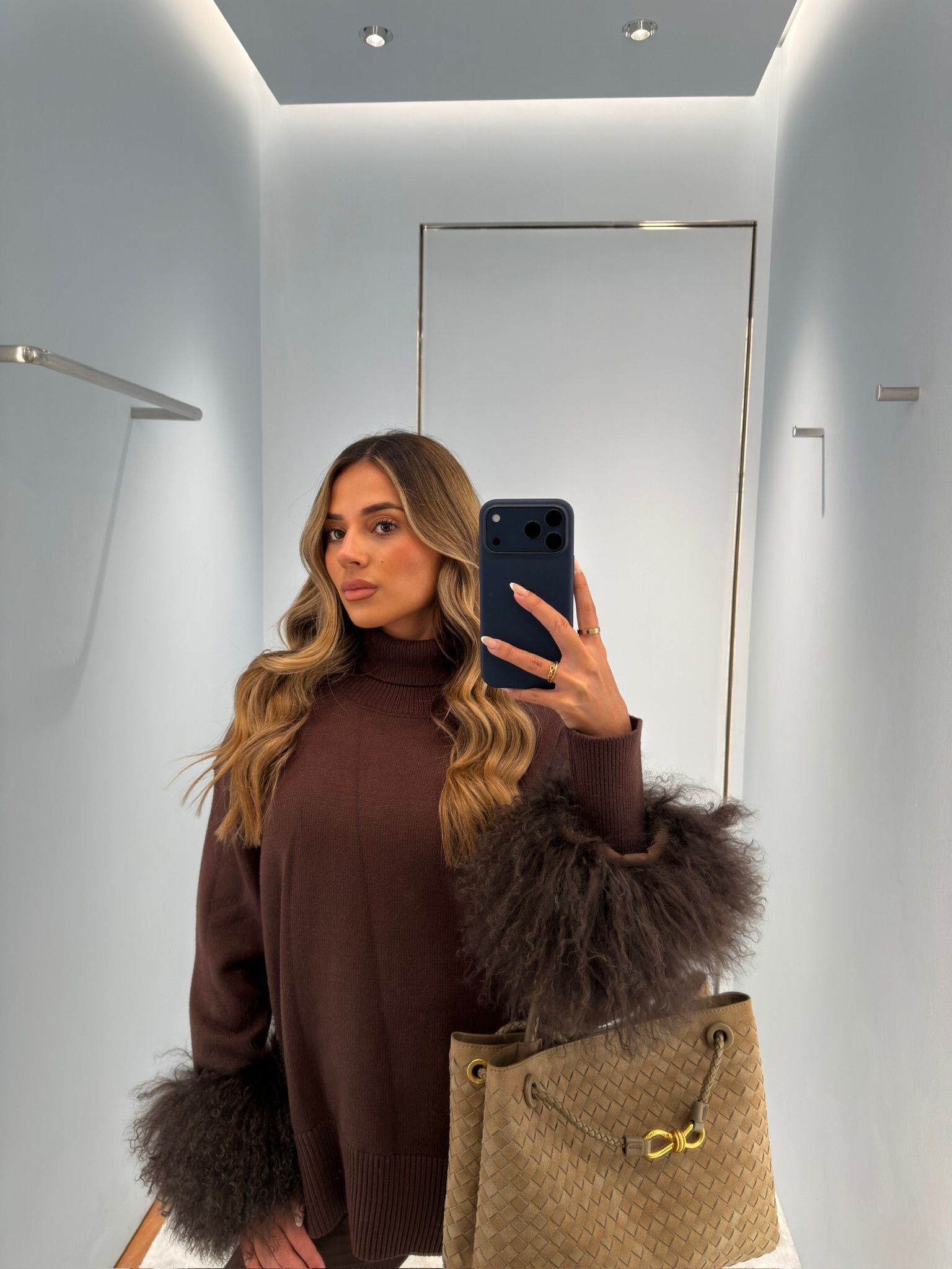 Valentina Fur Cuff Jumper - Chocolate - PRE ORDER