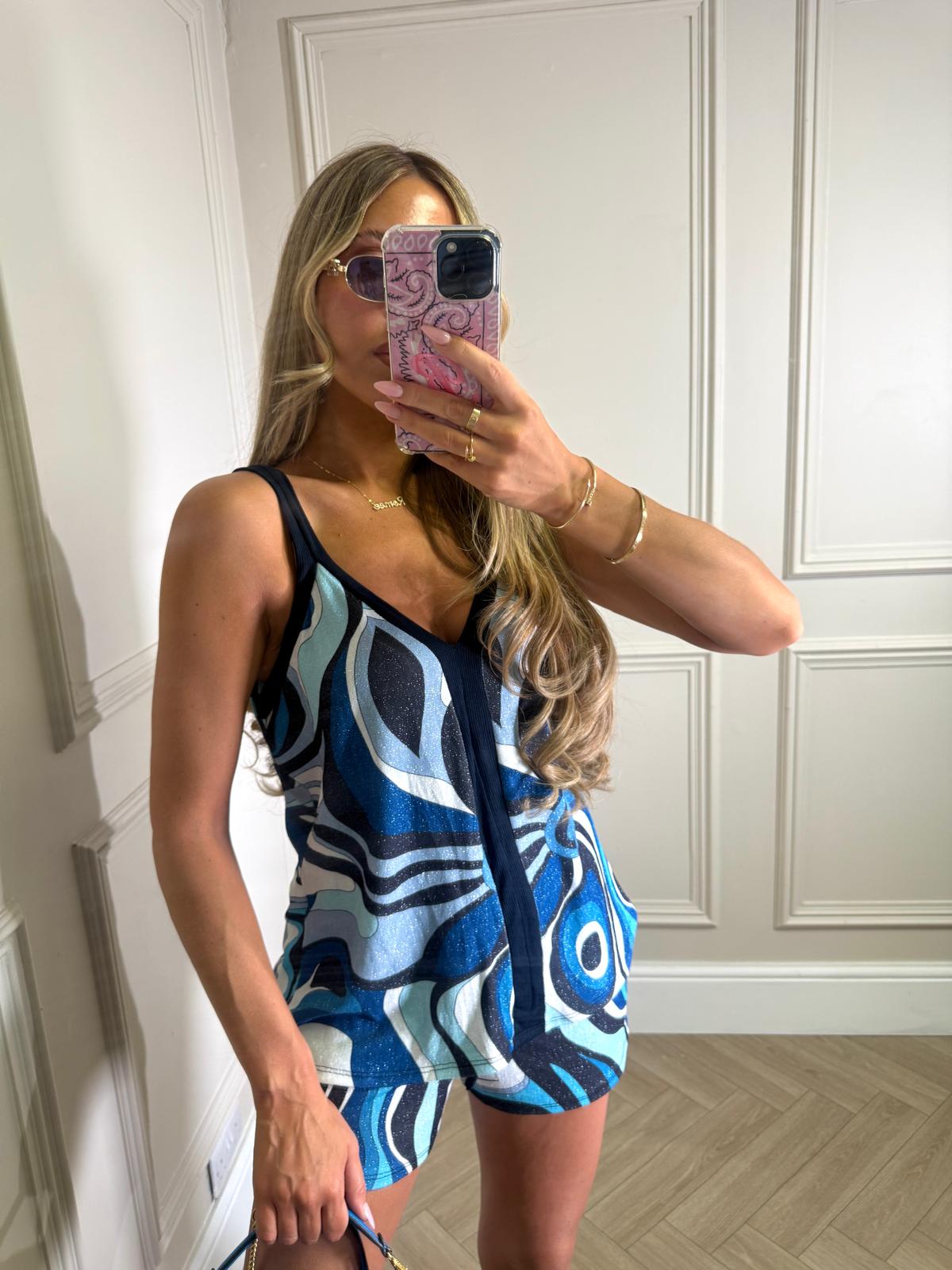 Flo pattern two piece - royal blue